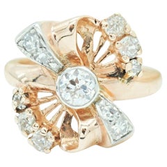 Vintage 14k rose gold Art Deco Style ring with old European cut  diamonds