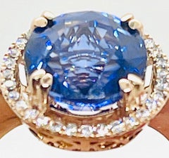 Vintage 14k Rose Gold Cornflower Blue Sapphire & Diamond Halo Engagement Ring