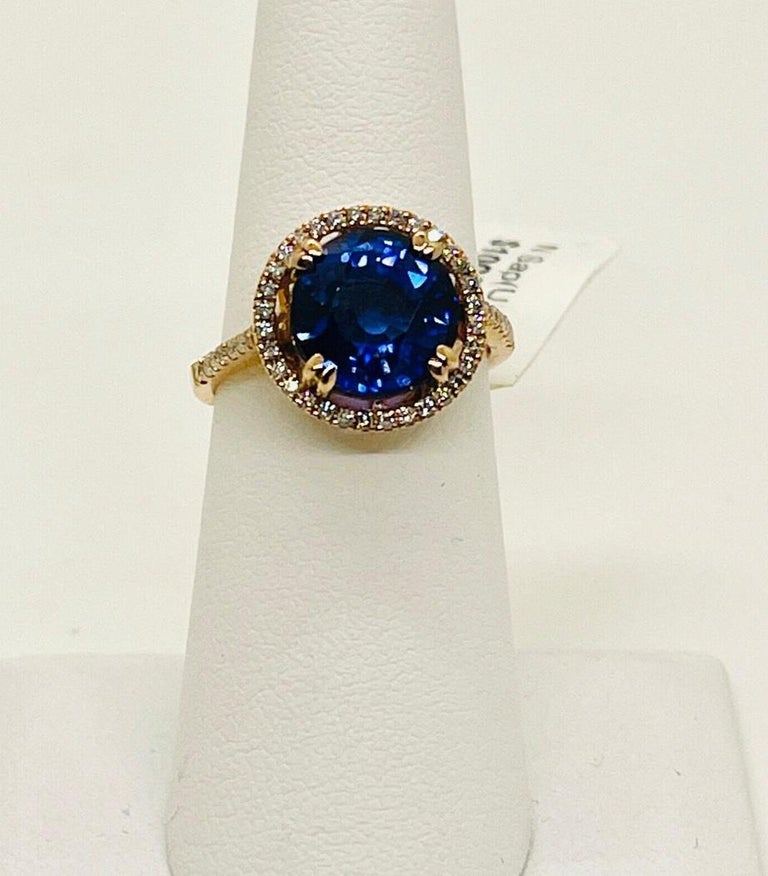 Vintage 14k Rose Gold Cornflower Blue Sapphire and Diamond Halo