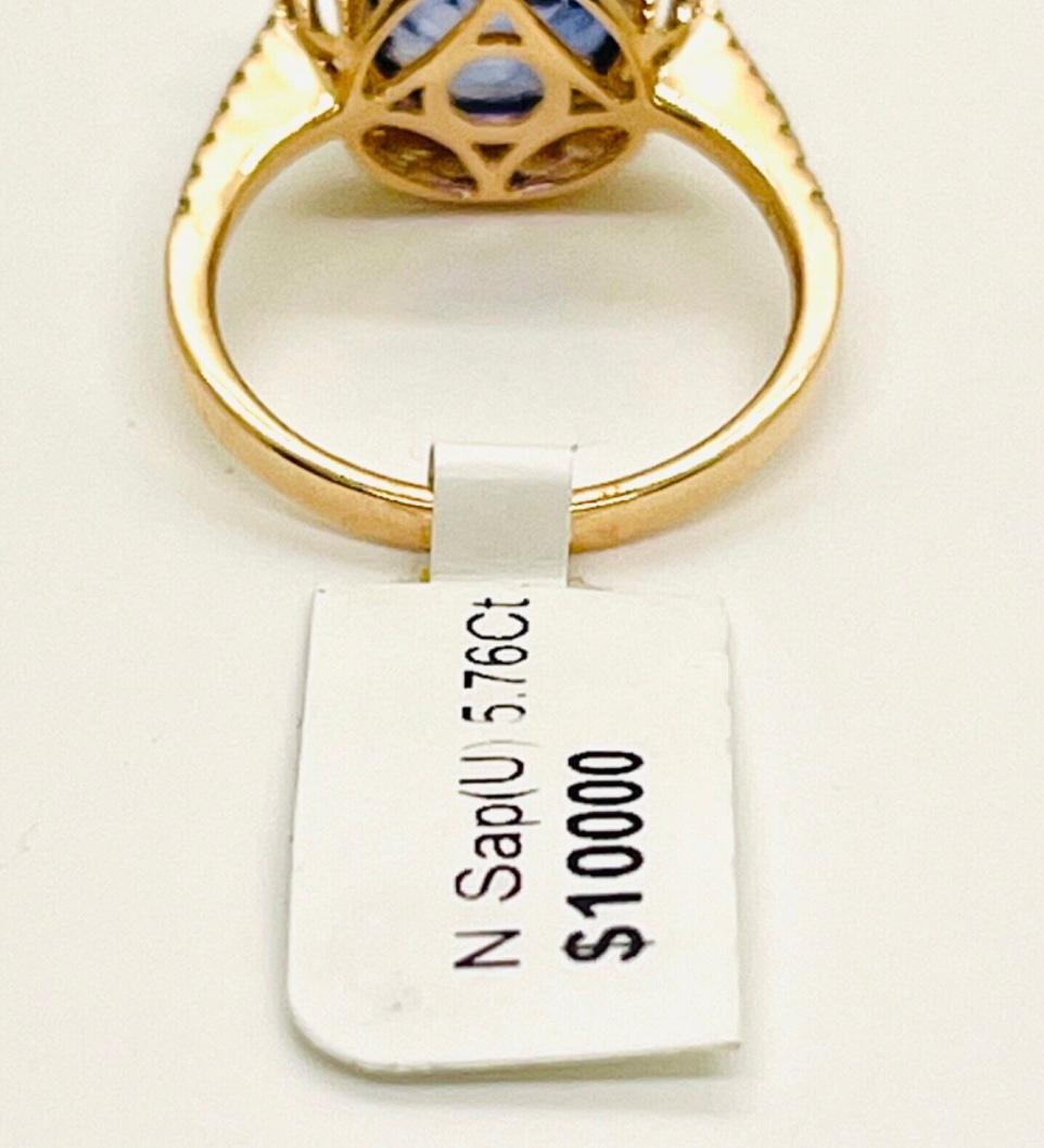 Women's Vintage 14k Rose Gold Cornflower Blue Sapphire & Diamond Halo Engagement Ring For Sale