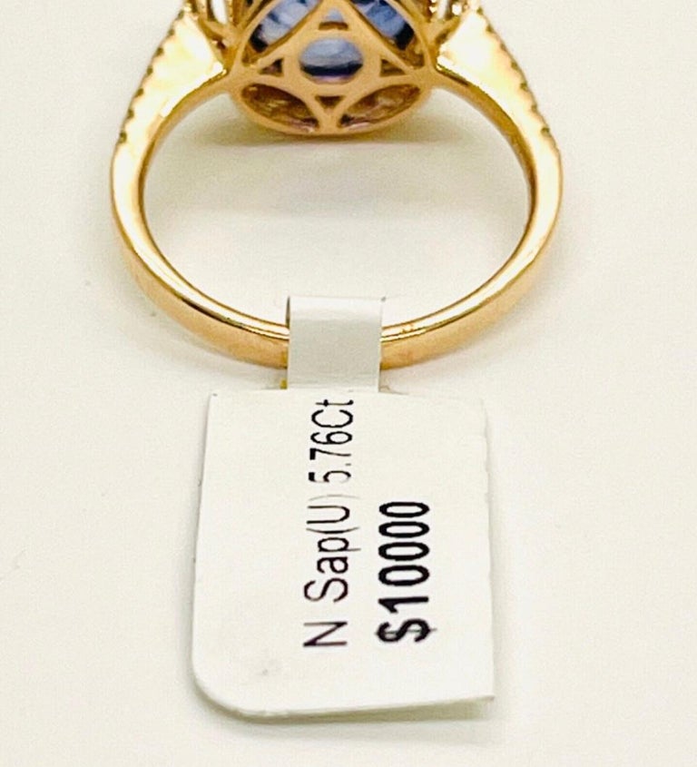 Vintage 14k Rose Gold Cornflower Blue Sapphire and Diamond Halo