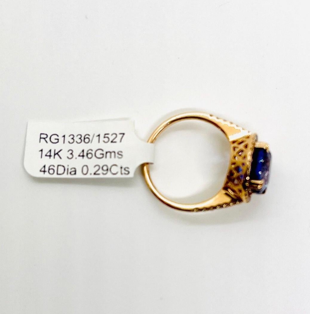 Vintage 14k Rose Gold Cornflower Blue Sapphire & Diamond Halo Engagement Ring For Sale 1
