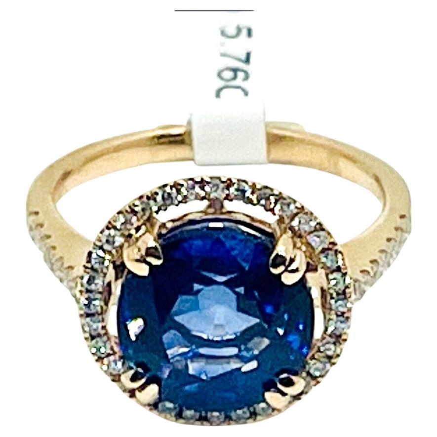 Vintage 14k Rose Gold Cornflower Blue Sapphire & Diamond Halo Engagement Ring For Sale