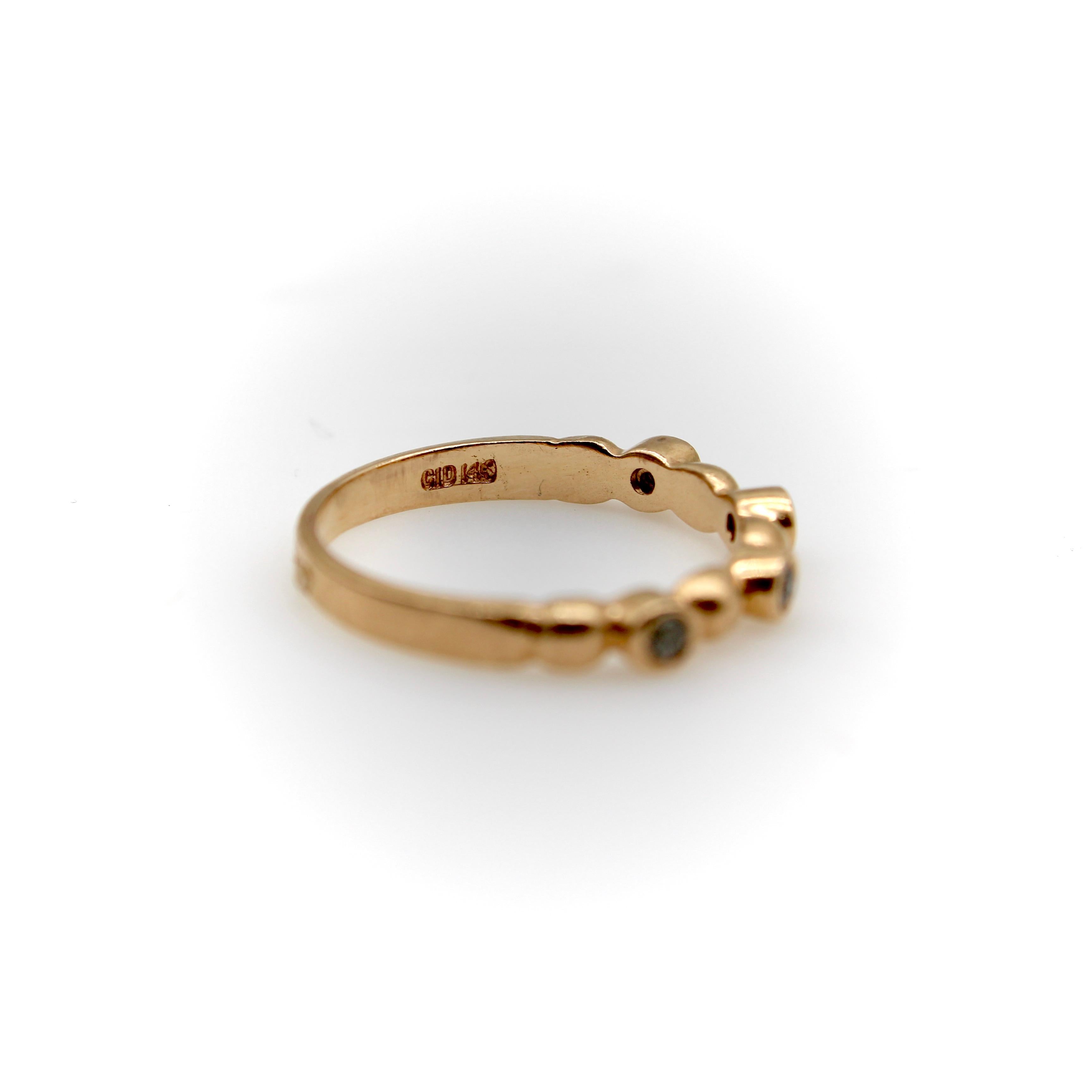 Round Cut Vintage 14K Rose Gold Diamond Bubble Ring For Sale