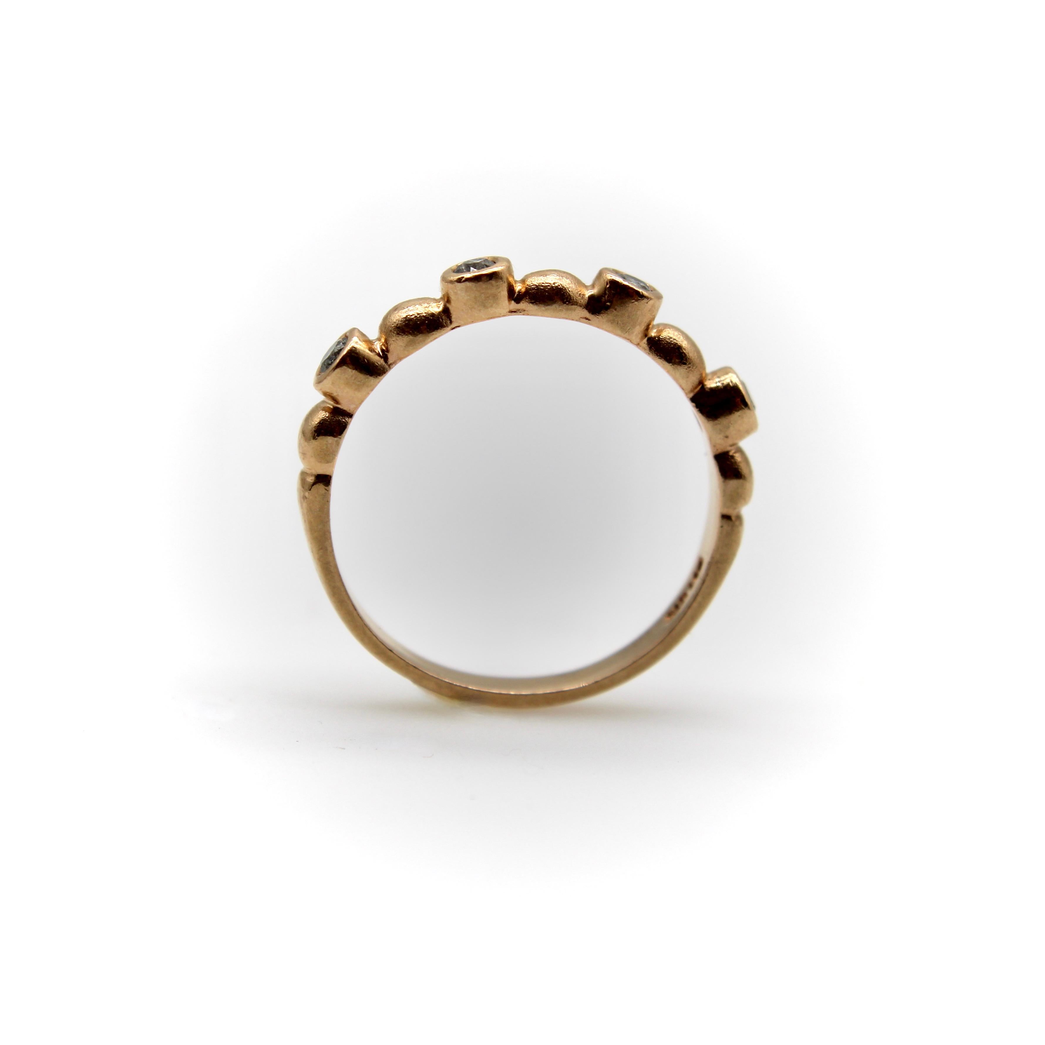 Vintage 14K Rose Gold Diamond Bubble Ring In Good Condition For Sale In Venice, CA
