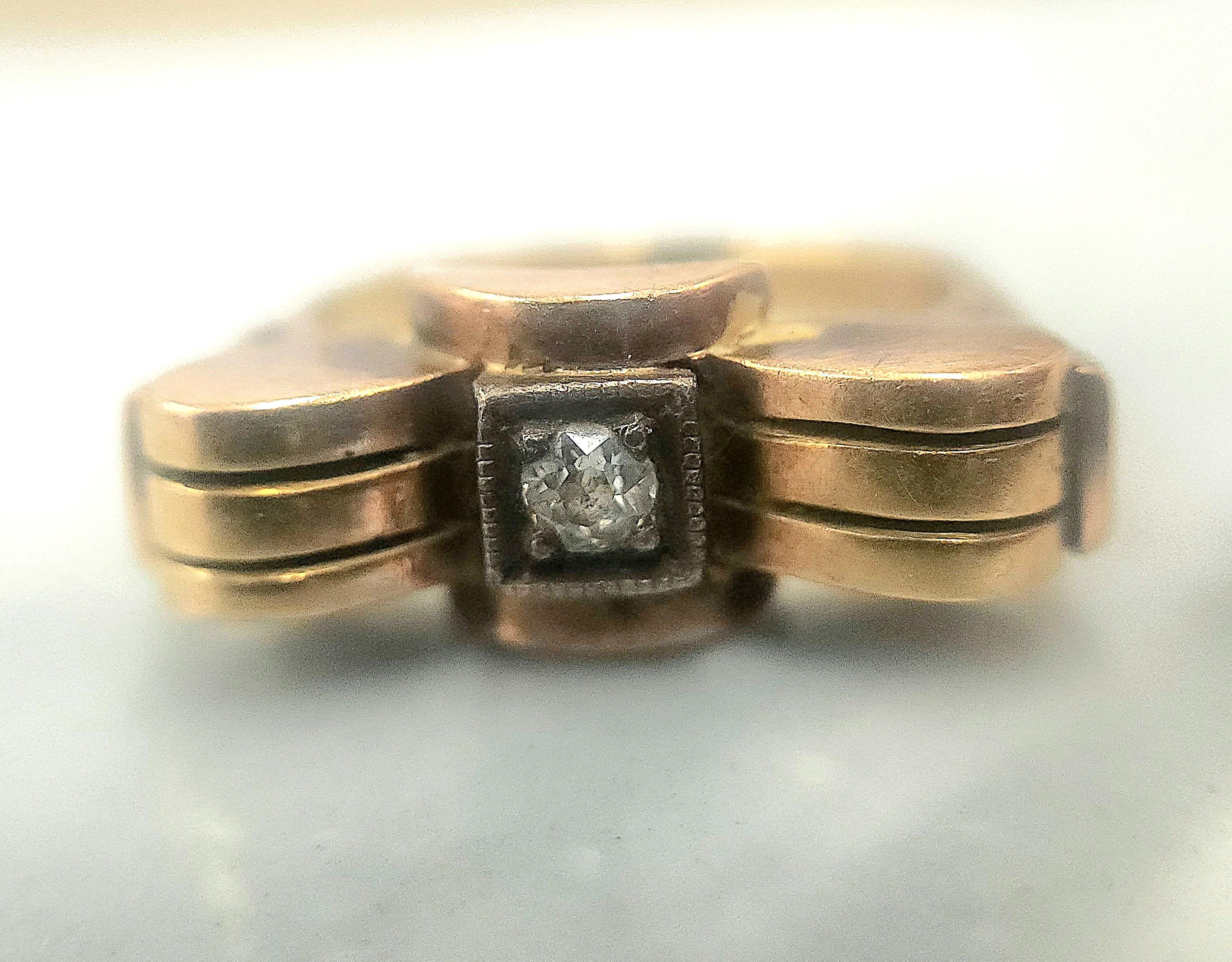 Taglio vecchia miniera Anello retrò con diamante in oro rosa 14 carati vintage in vendita