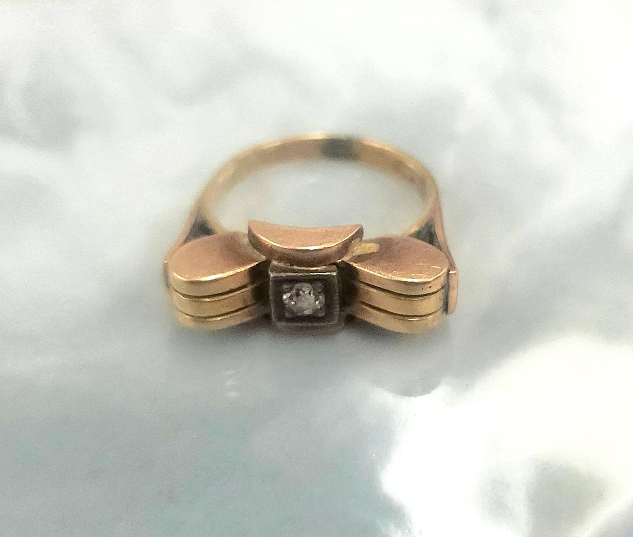 Anello retrò con diamante in oro rosa 14 carati vintage In condizioni buone in vendita a Los Angeles, CA