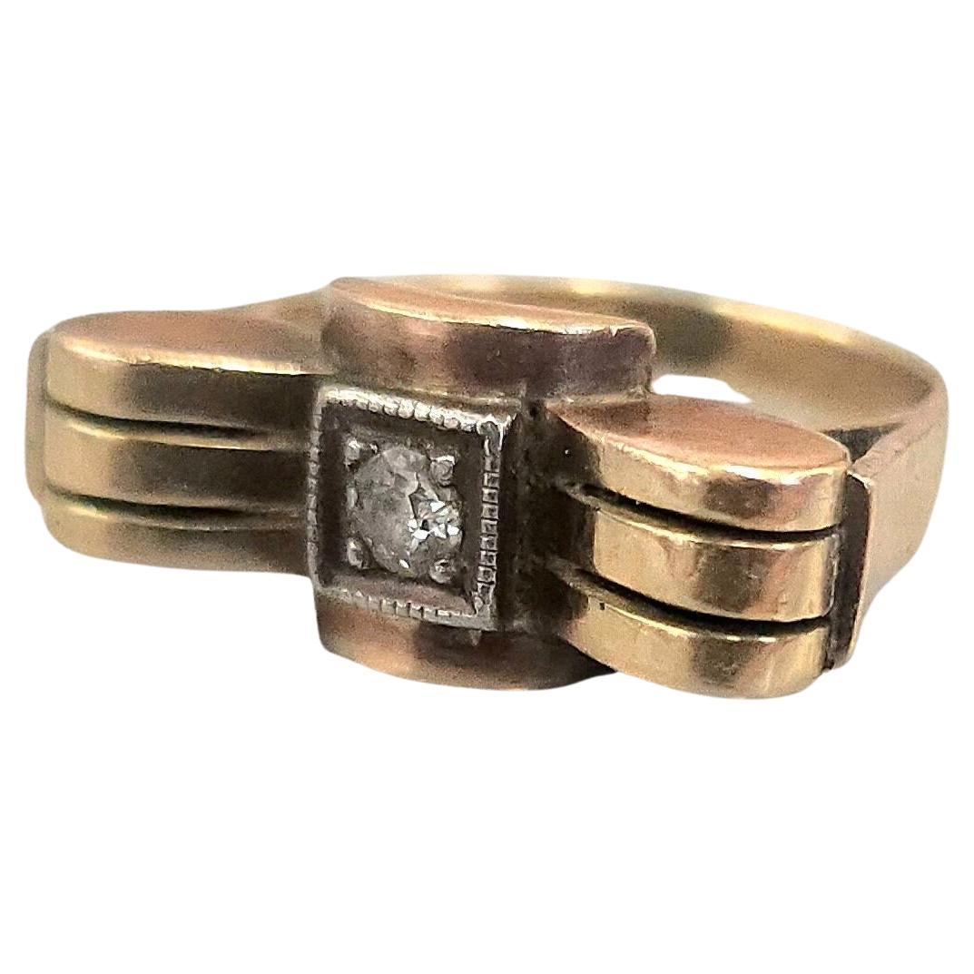 Anello retrò con diamante in oro rosa 14 carati vintage in vendita