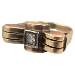 Anello retrò con diamante in oro rosa 14 carati vintage