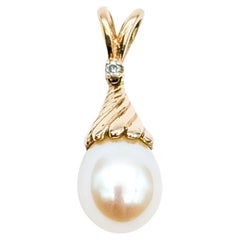 Vintage 14k Rose Gold Drop Pendentif avec 9mm Off-White Pearl 
Diamond Accent