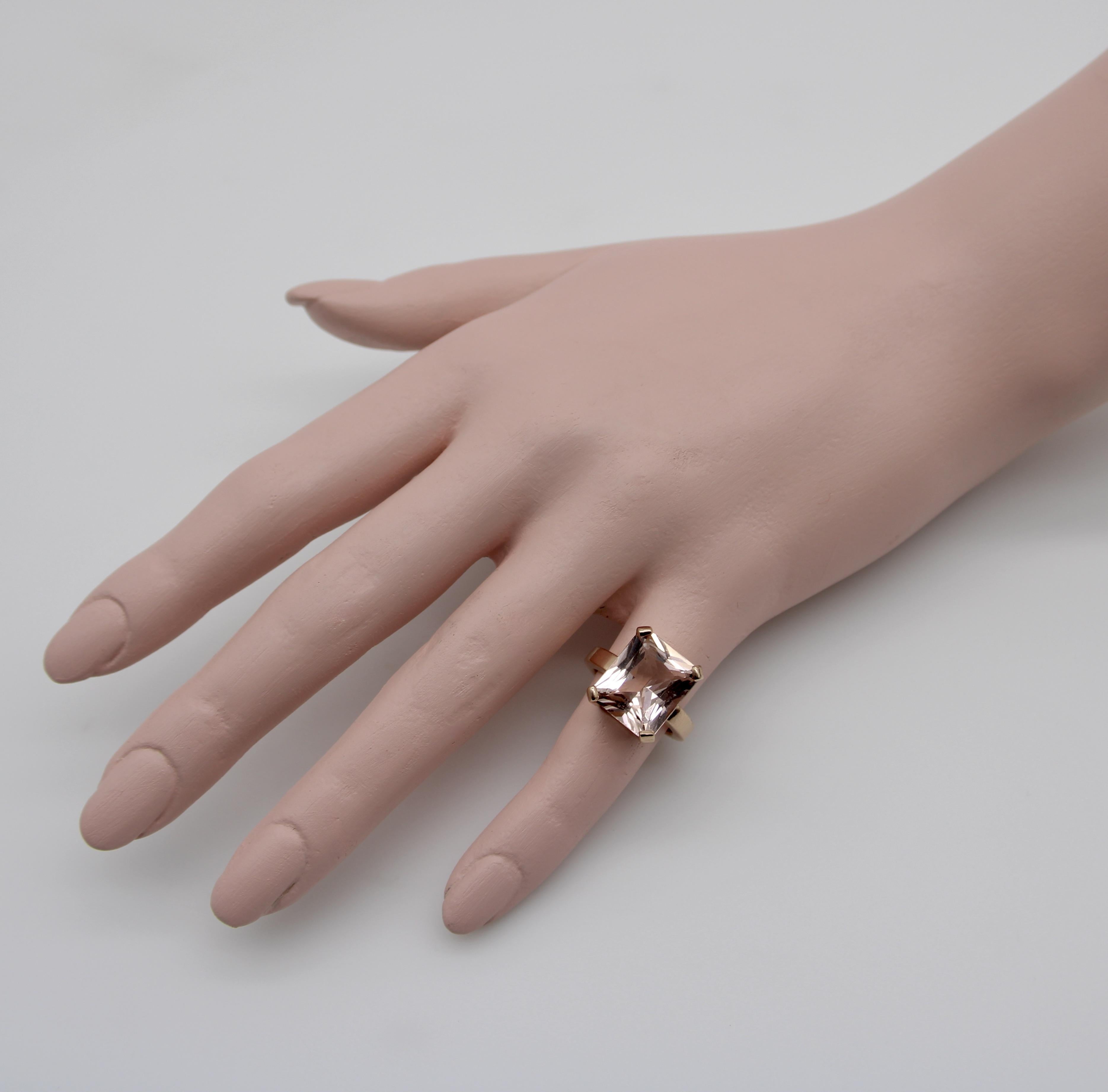 Vintage 14K Rose Gold Emerald Cut Morganite Ring For Sale 5