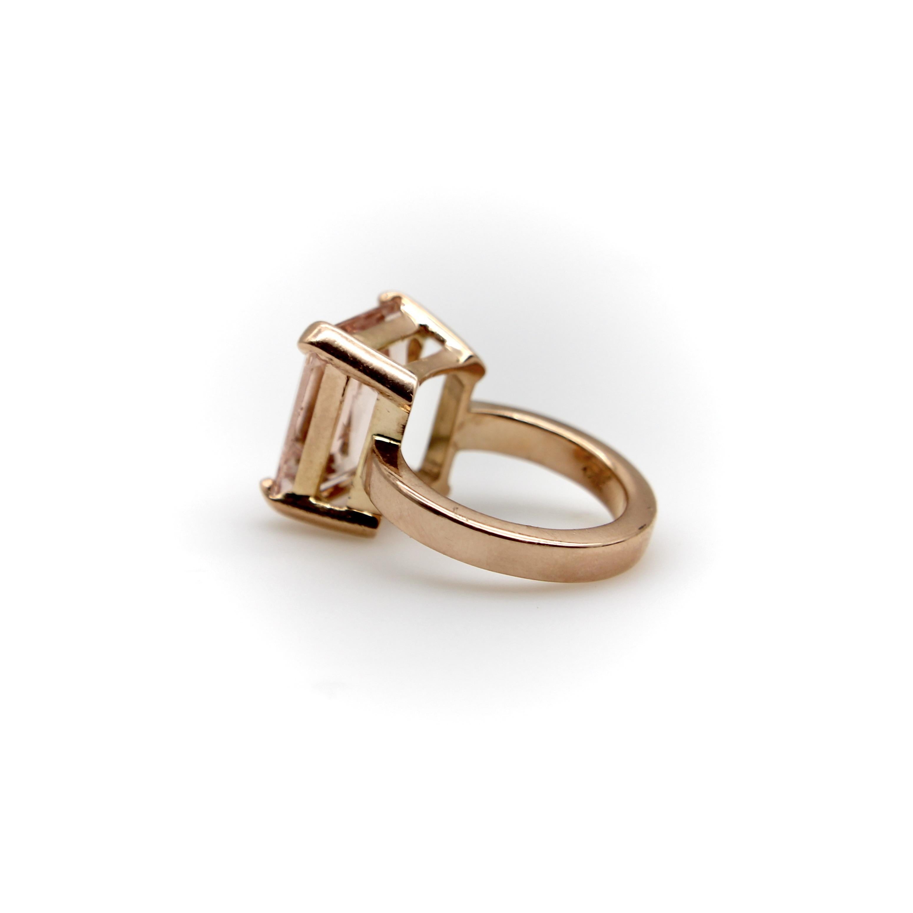 Vintage 14K Rose Gold Emerald Cut Morganite Ring For Sale 1