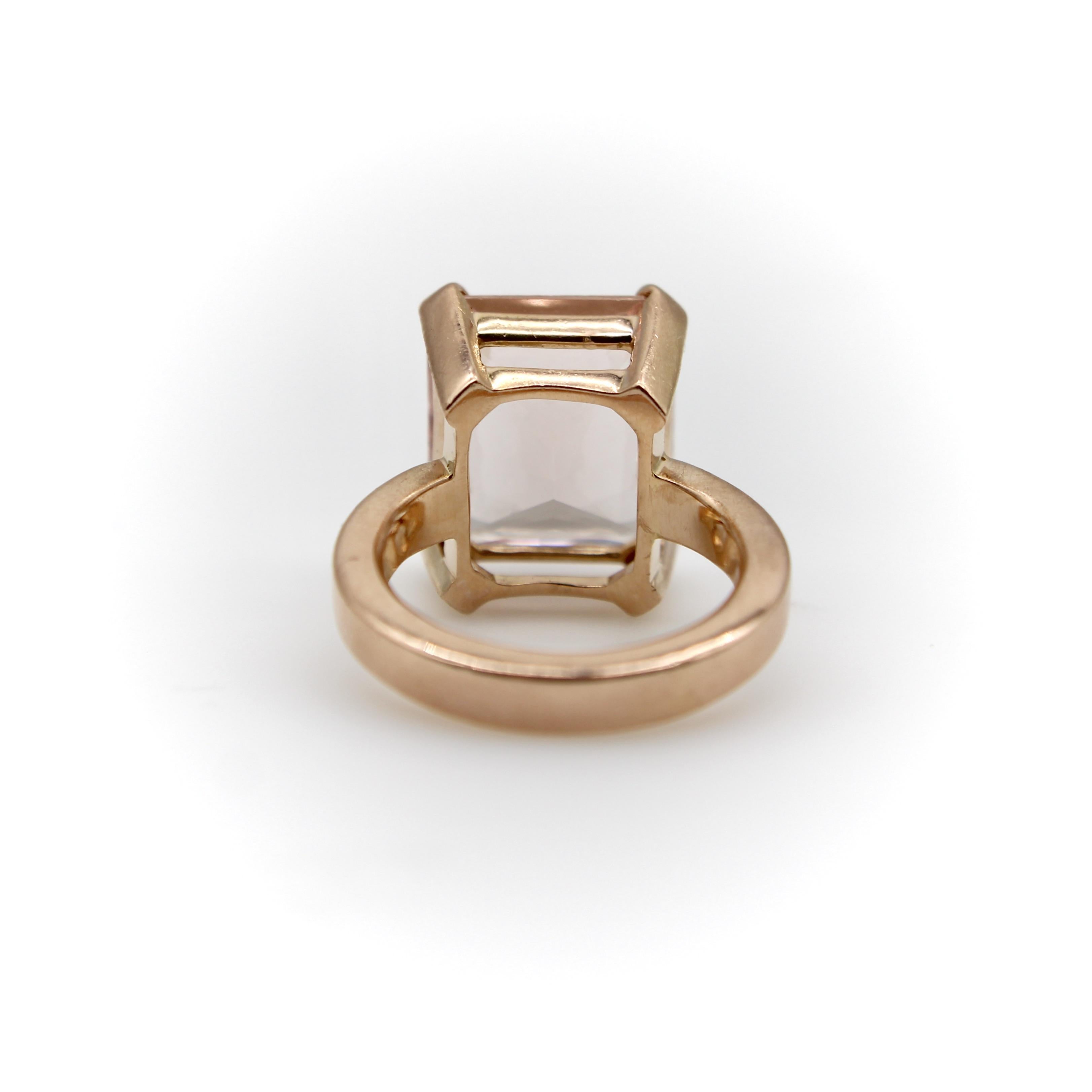 Vintage 14K Rose Gold Emerald Cut Morganite Ring For Sale 2