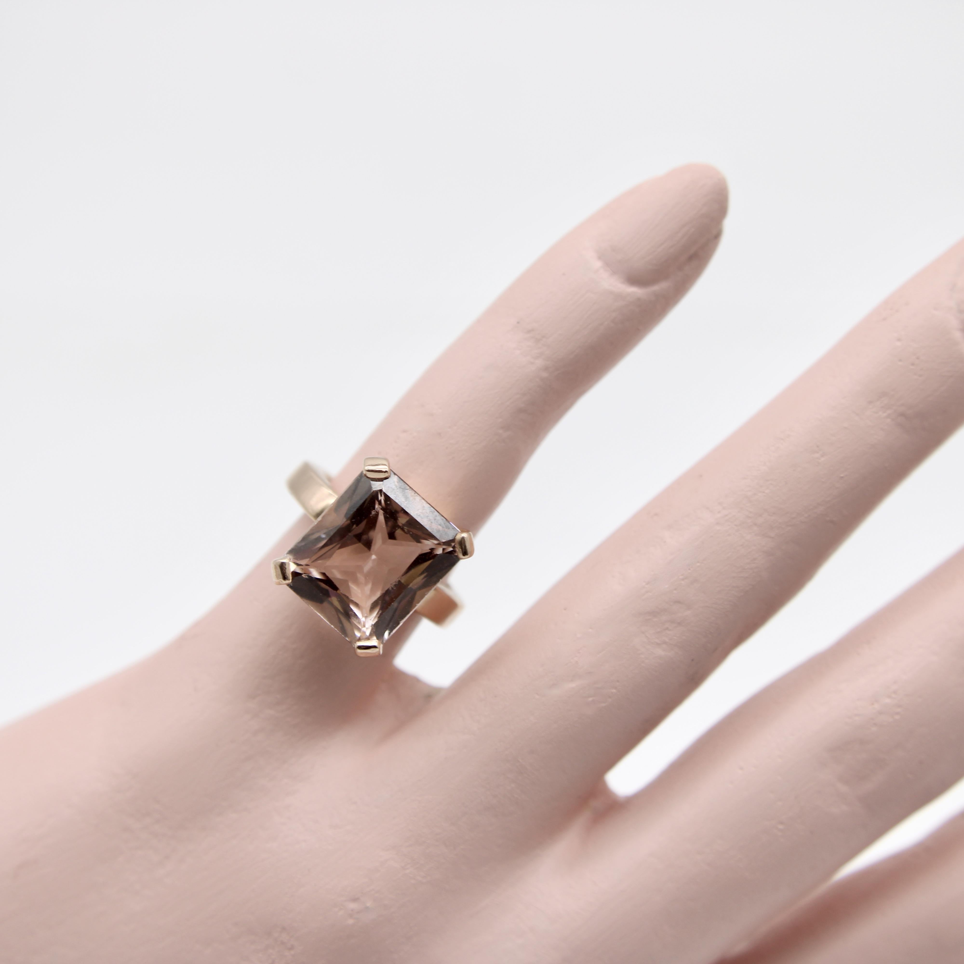 Vintage 14K Rose Gold Emerald Cut Morganite Ring For Sale 3