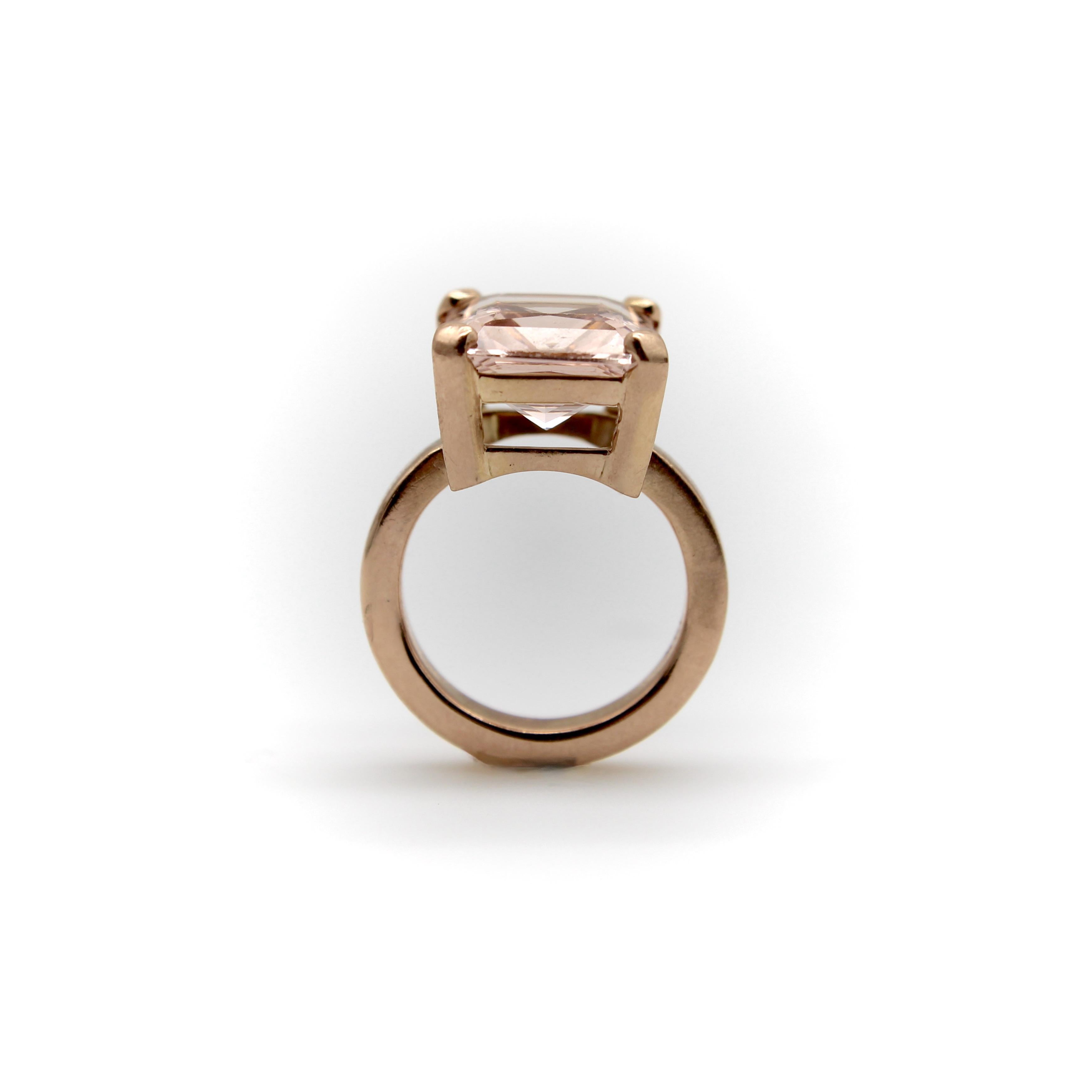 Vintage 14K Rose Gold Emerald Cut Morganite Ring For Sale 4