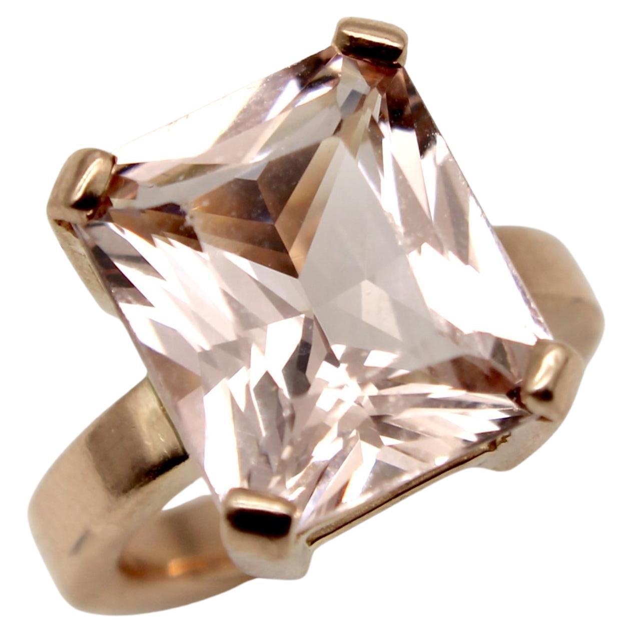 Vintage 14K Rose Gold Emerald Cut Morganite Ring