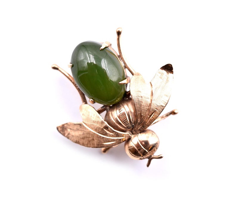 Vintage 14 Karat Rose Gold Jade Fly Pin at 1stDibs
