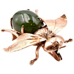 Vintage 14 Karat Rose Gold Jade Fly Pin