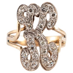 Vintage 14K Roségold K Initial Pave Diamant-Cocktailring