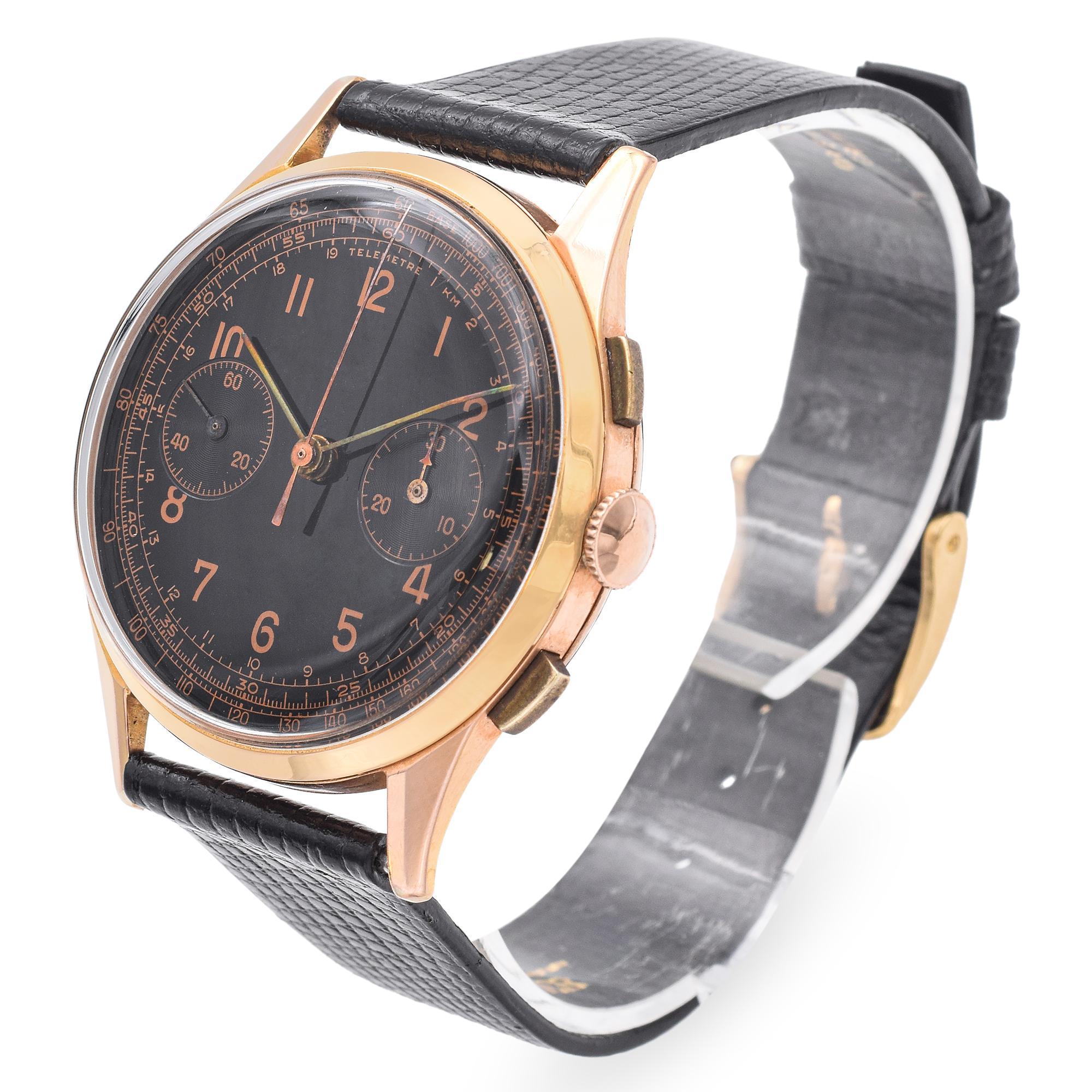 Movement Maker: Landeron 
Movement: Mechanical Hand Wind
Reference Number: L48
Case Size: 38mm
Size: 8 Inches
Material: 14k Rose Gold 
Weight: 46.4 grams