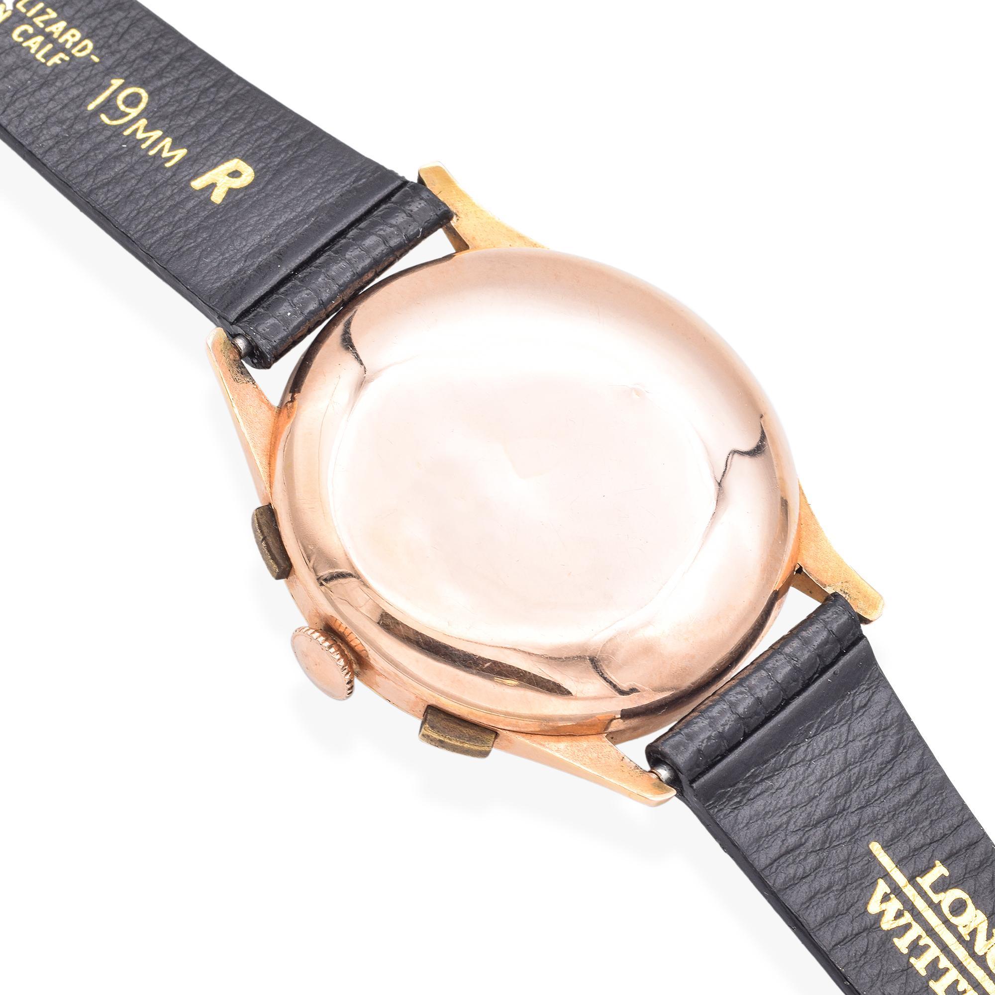 Vintage 14k Rose Gold Landeron L48 Men's Chronograph Watch For Sale 2