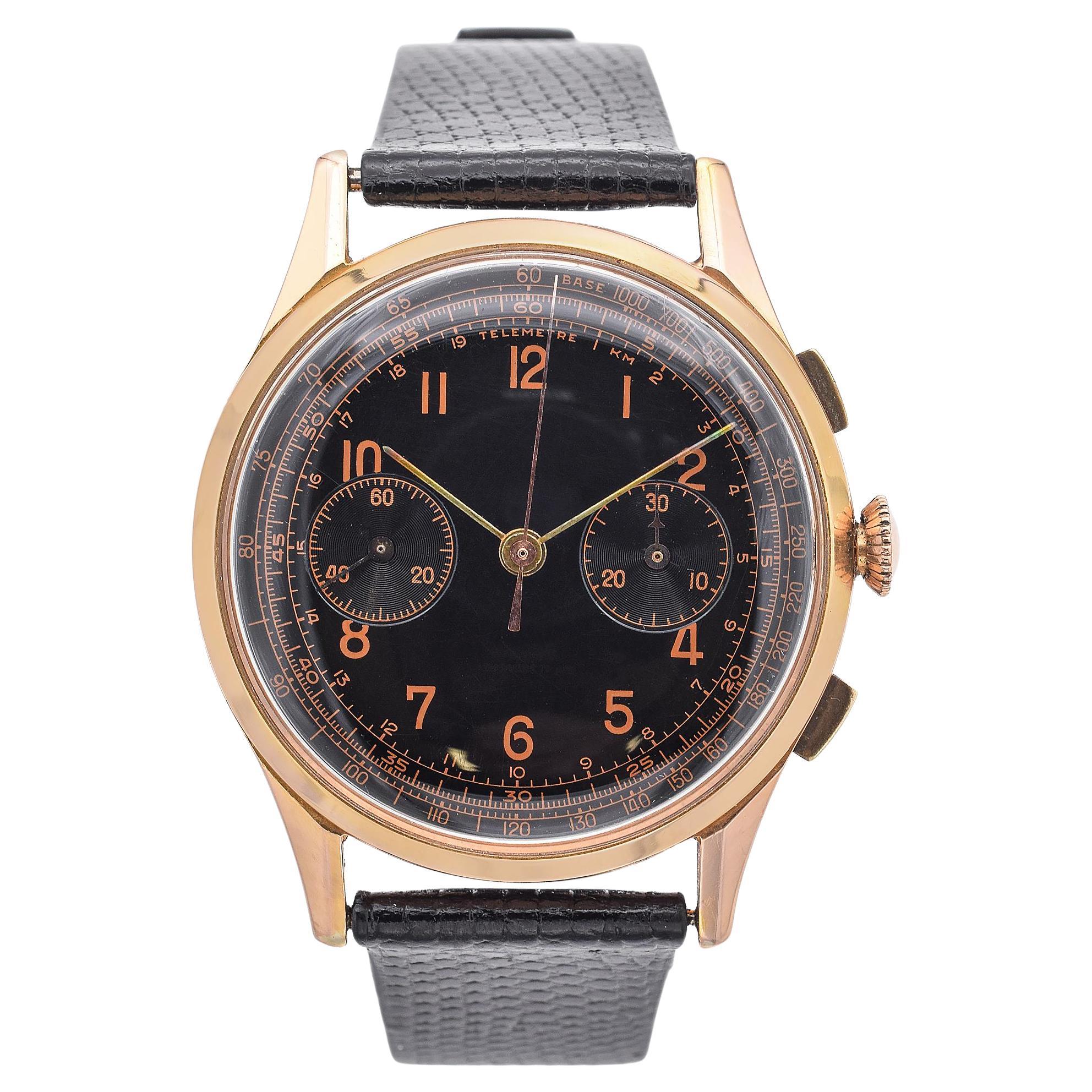 Vintage 14k Rose Gold Landeron L48 Men's Chronograph Watch