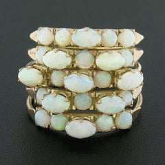 Vintage 14k Rose Gold Oval & Round Cabochon Prong Opal 5 Band Harem Stack Ring