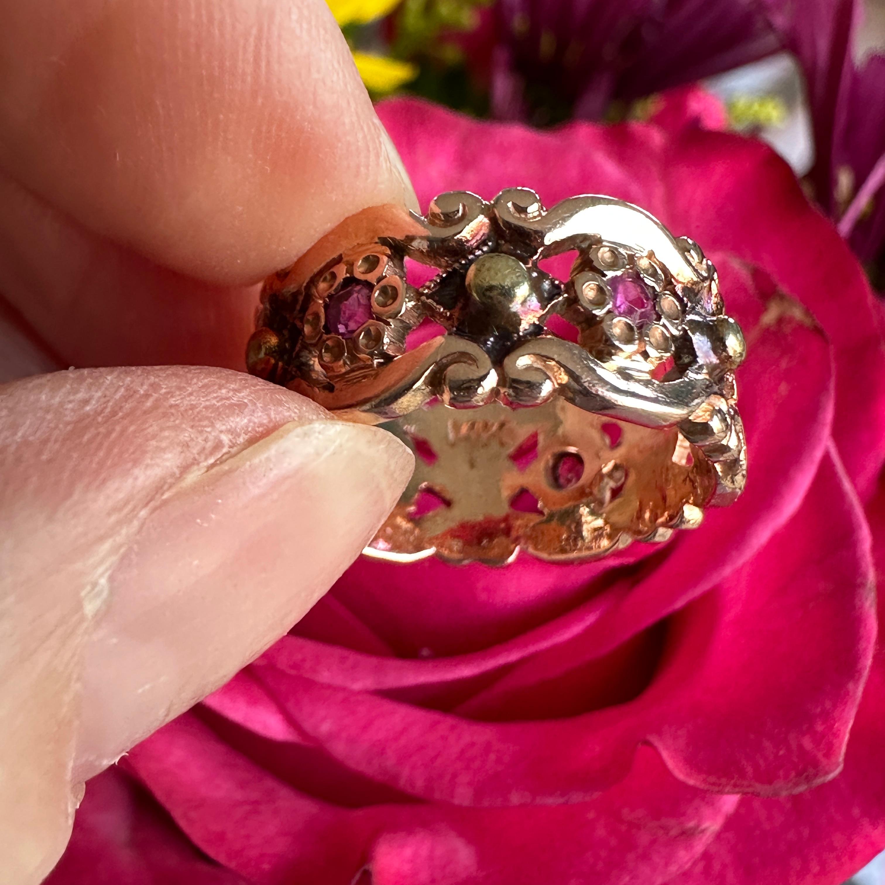Vintage 14K Rose Gold Ruby Cigar Wedding Band Ring 4