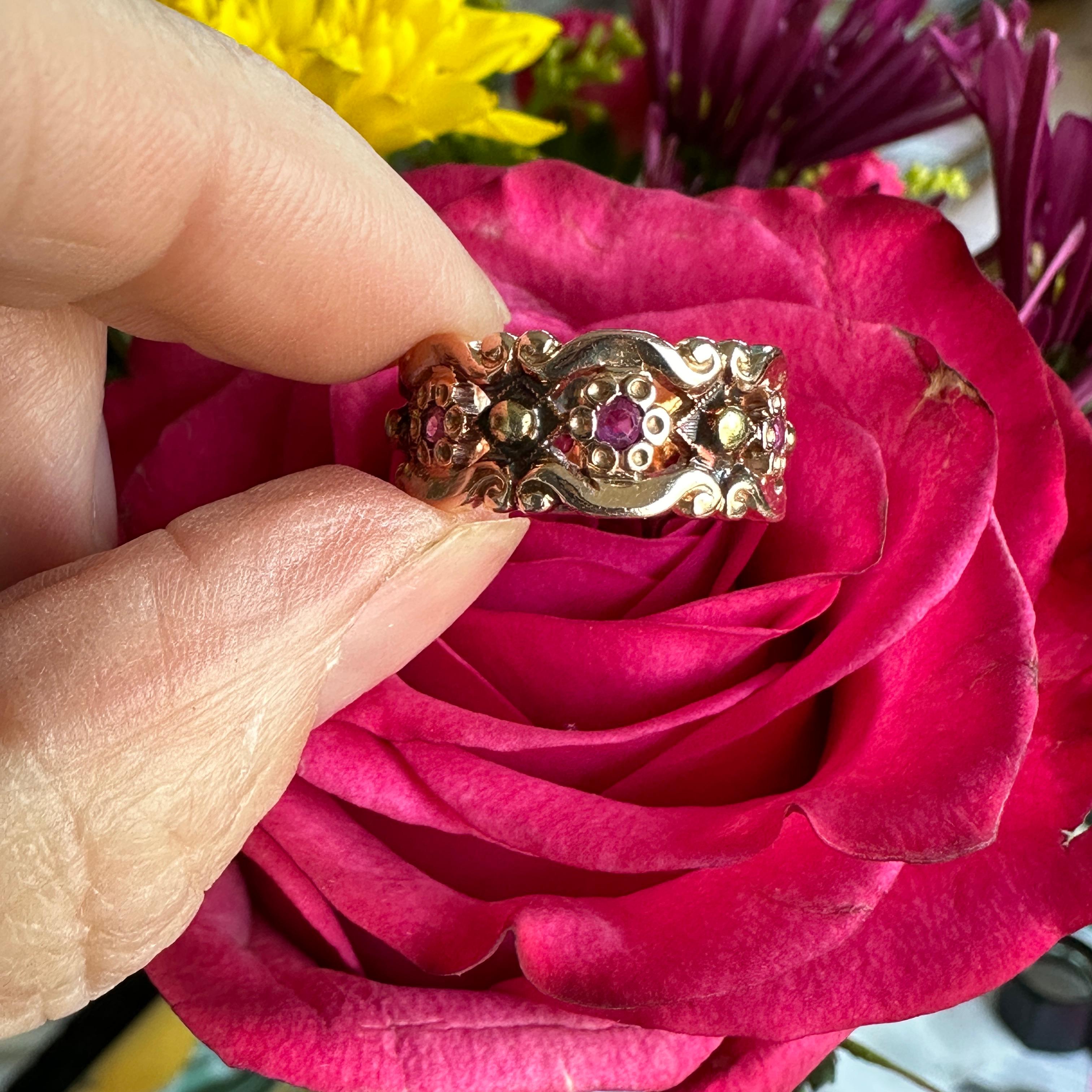 Vintage 14K Rose Gold Ruby Cigar Wedding Band Ring 5