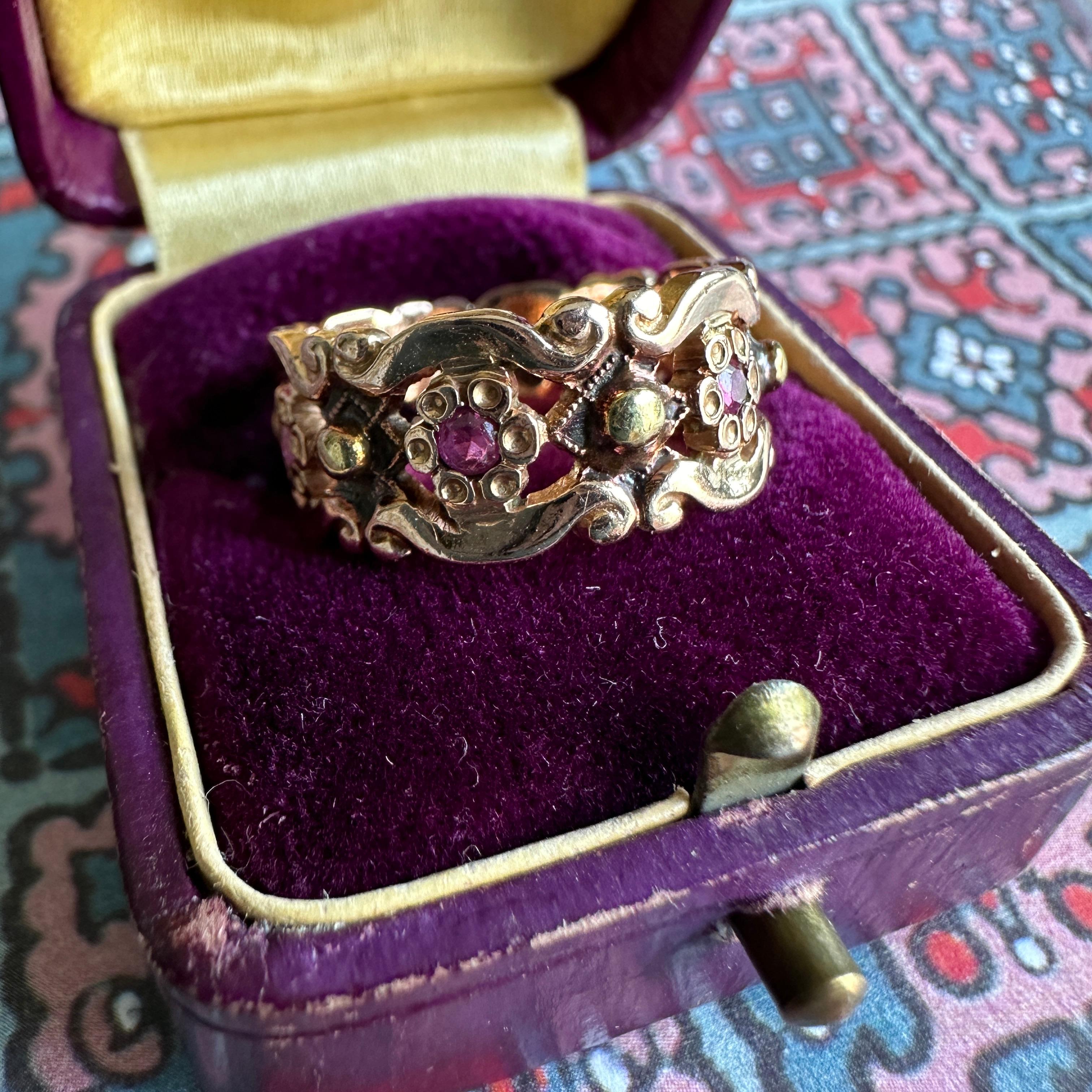 Vintage 14K Rose Gold Ruby Cigar Wedding Band Ring 7