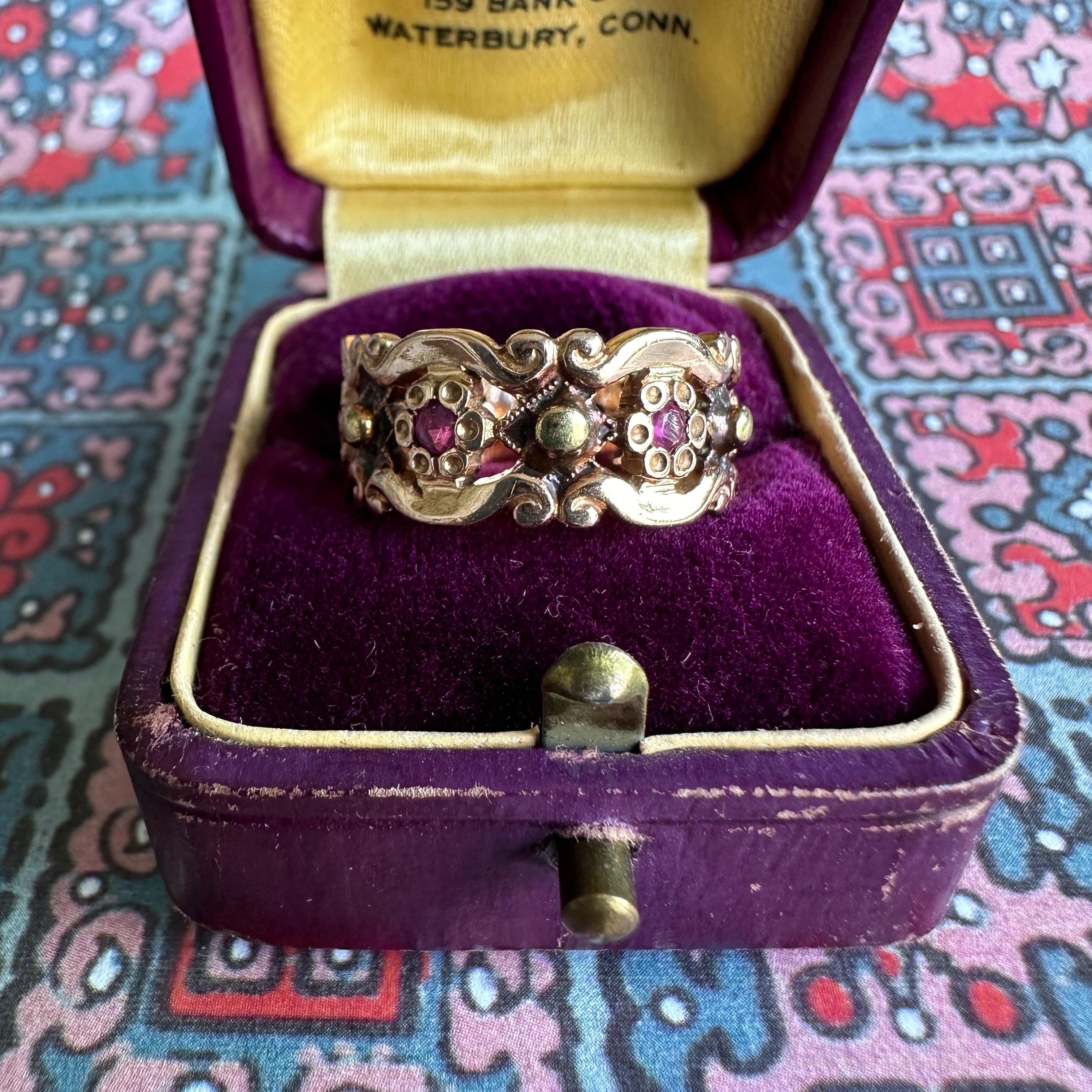 Vintage 14K Rose Gold Ruby Cigar Wedding Band Ring 8