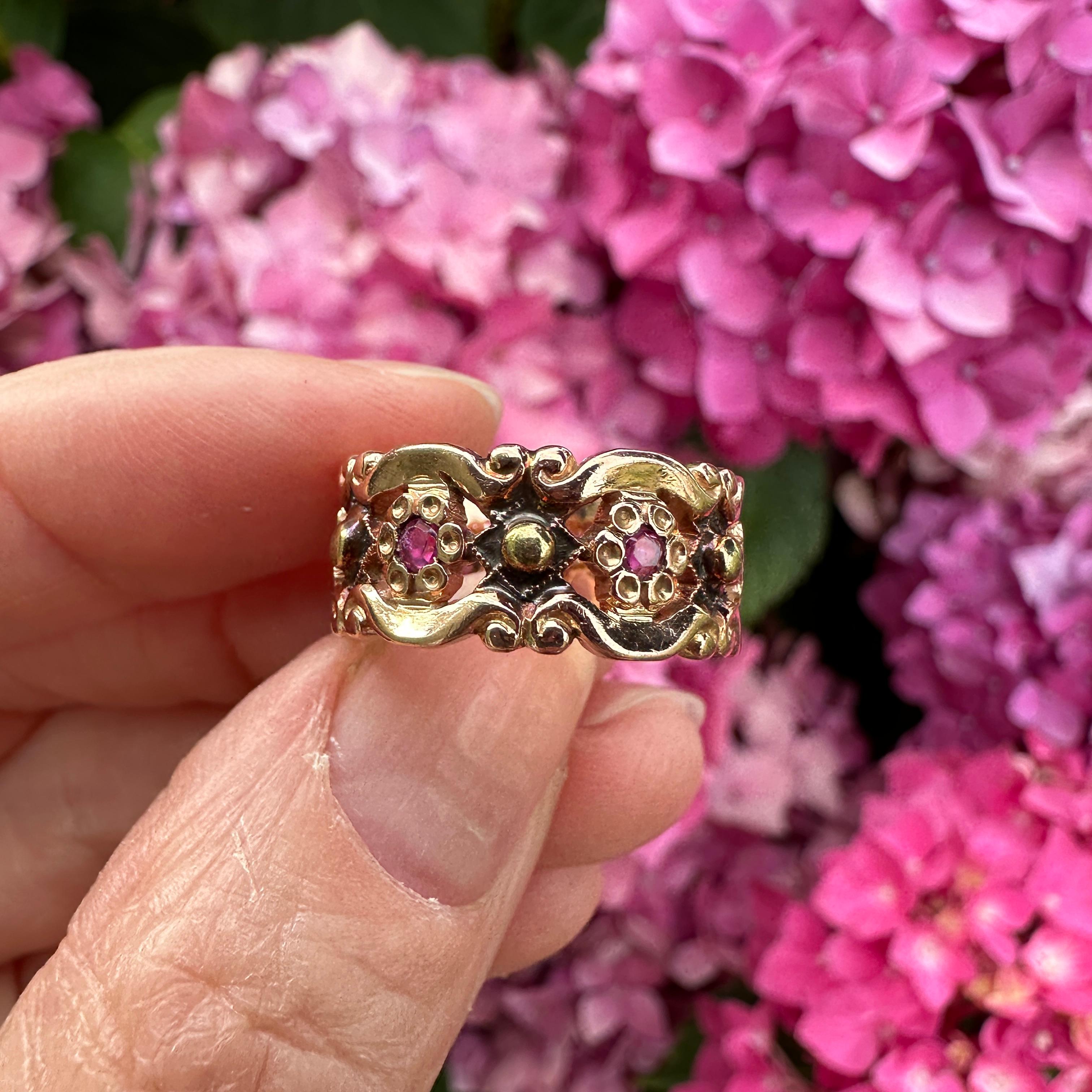 Vintage 14K Rose Gold Ruby Cigar Wedding Band Ring 10