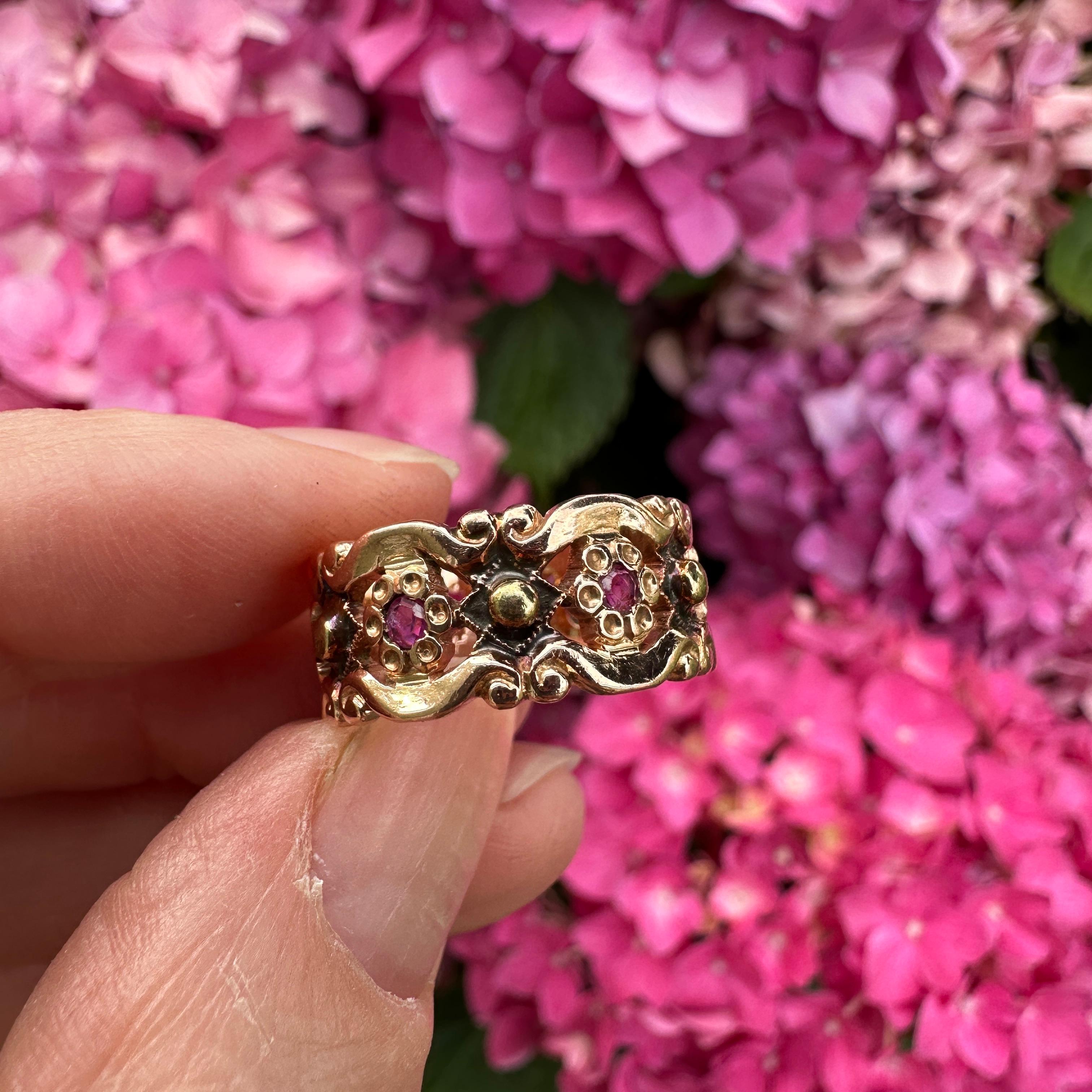 Vintage 14K Rose Gold Ruby Cigar Wedding Band Ring 11
