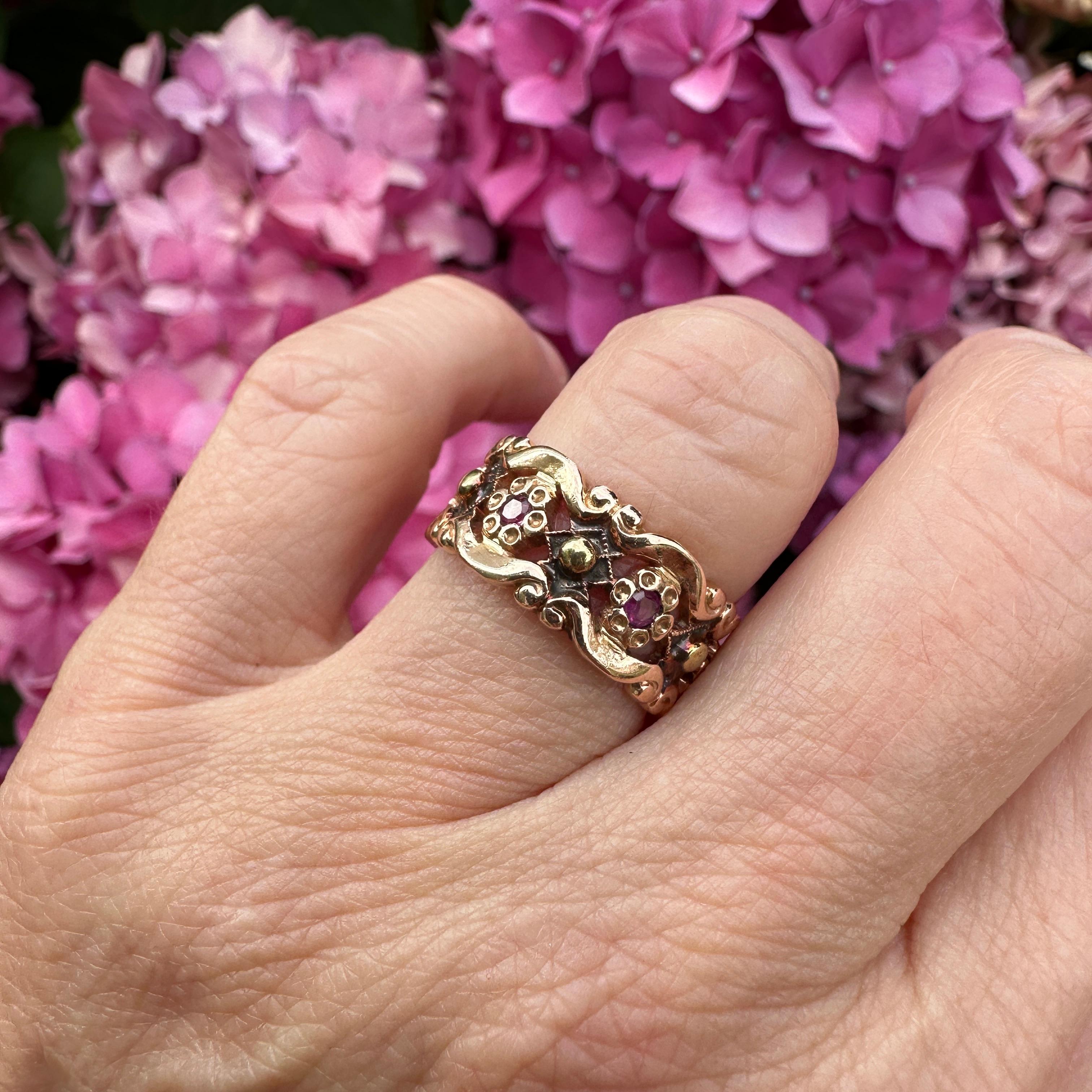 Vintage 14K Rose Gold Ruby Cigar Wedding Band Ring 13