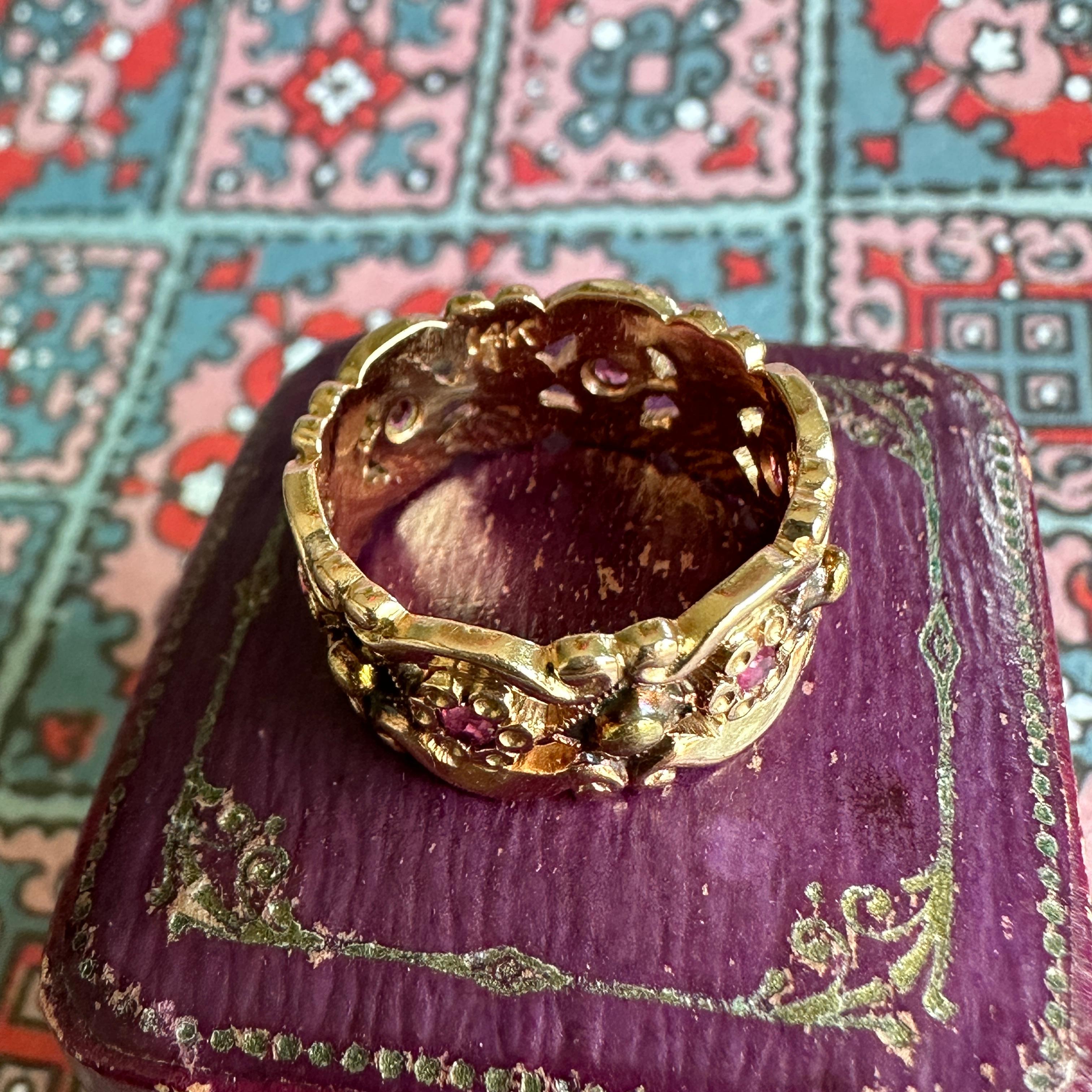  Vintage 14K Rose Gold Ruby Cigar Wedding Band Ring Pour femmes 