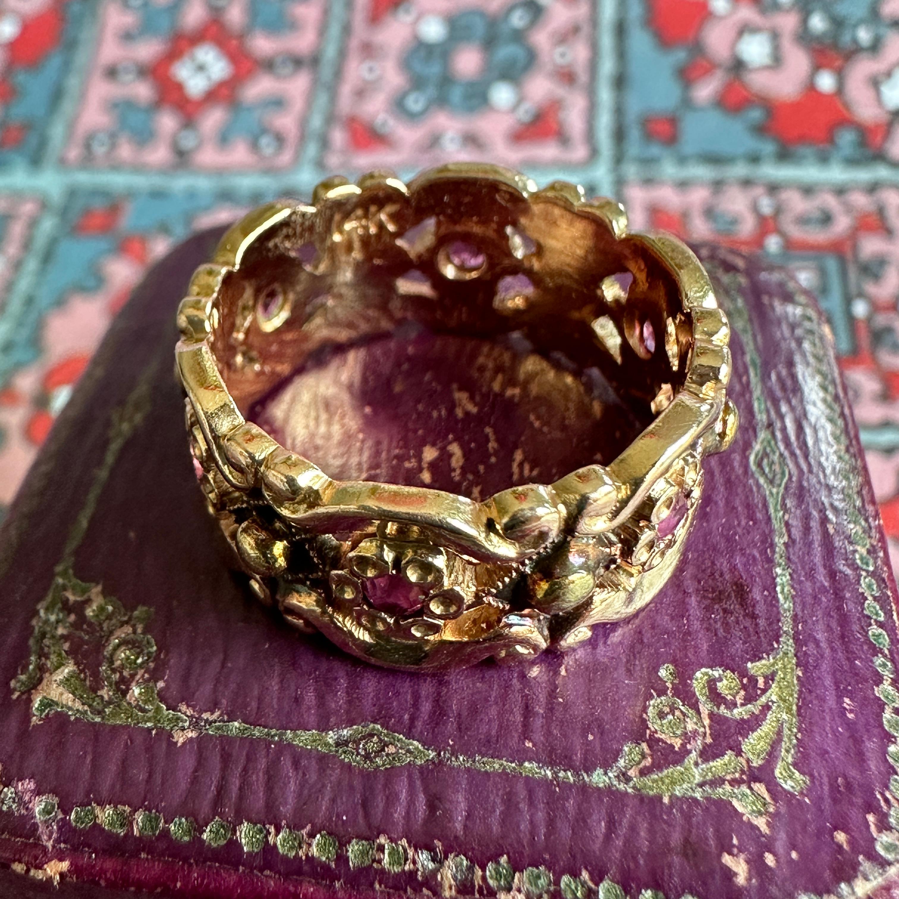 Vintage 14K Rose Gold Ruby Cigar Wedding Band Ring 2