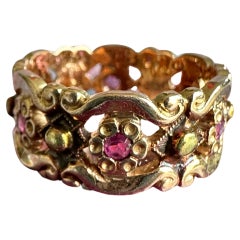 Vintage 14K Rose Gold Ruby Cigar Wedding Band Ring