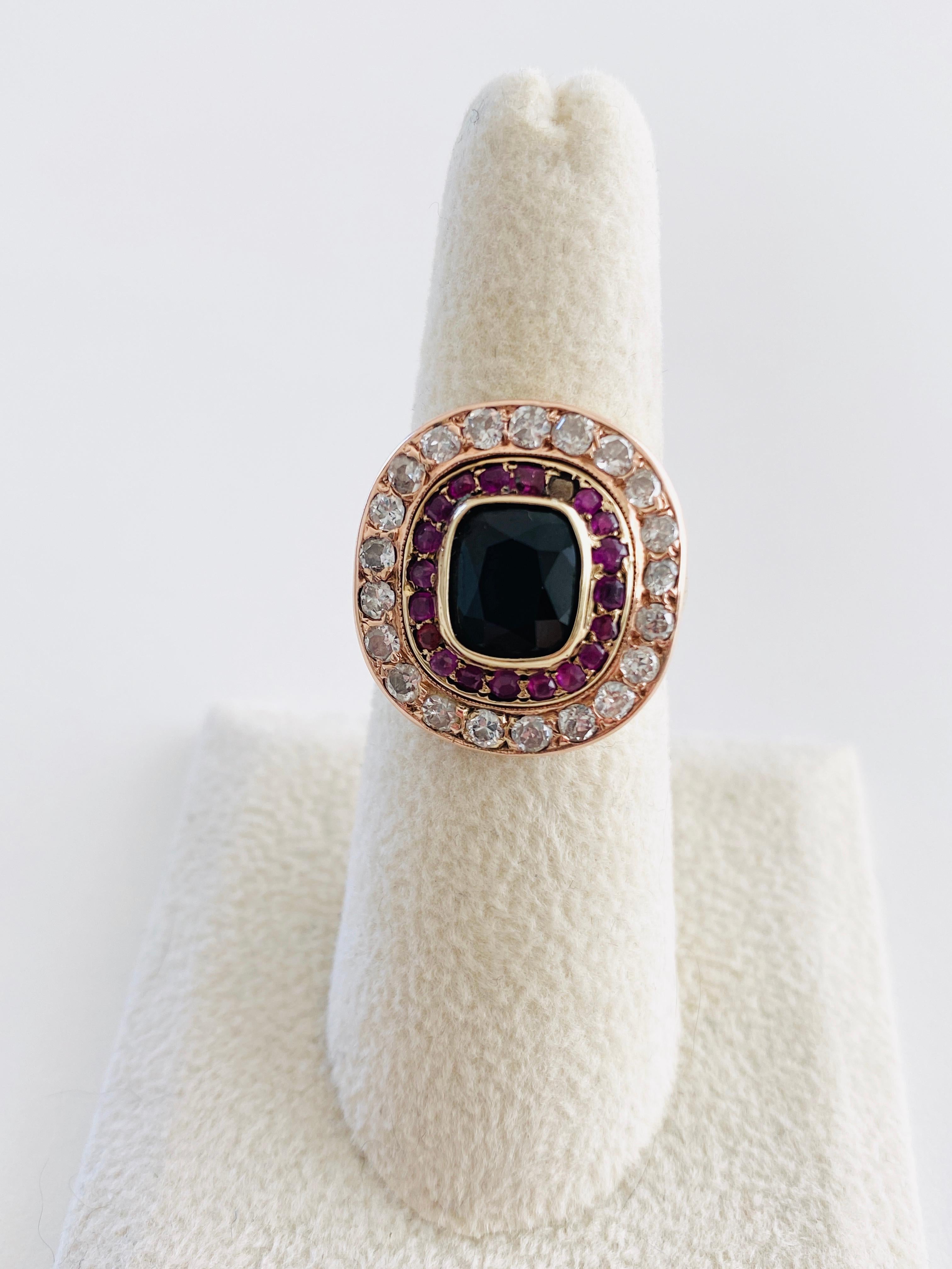 Vintage 14k Rose Gold Ruby Sapphire Diamond Ring 4