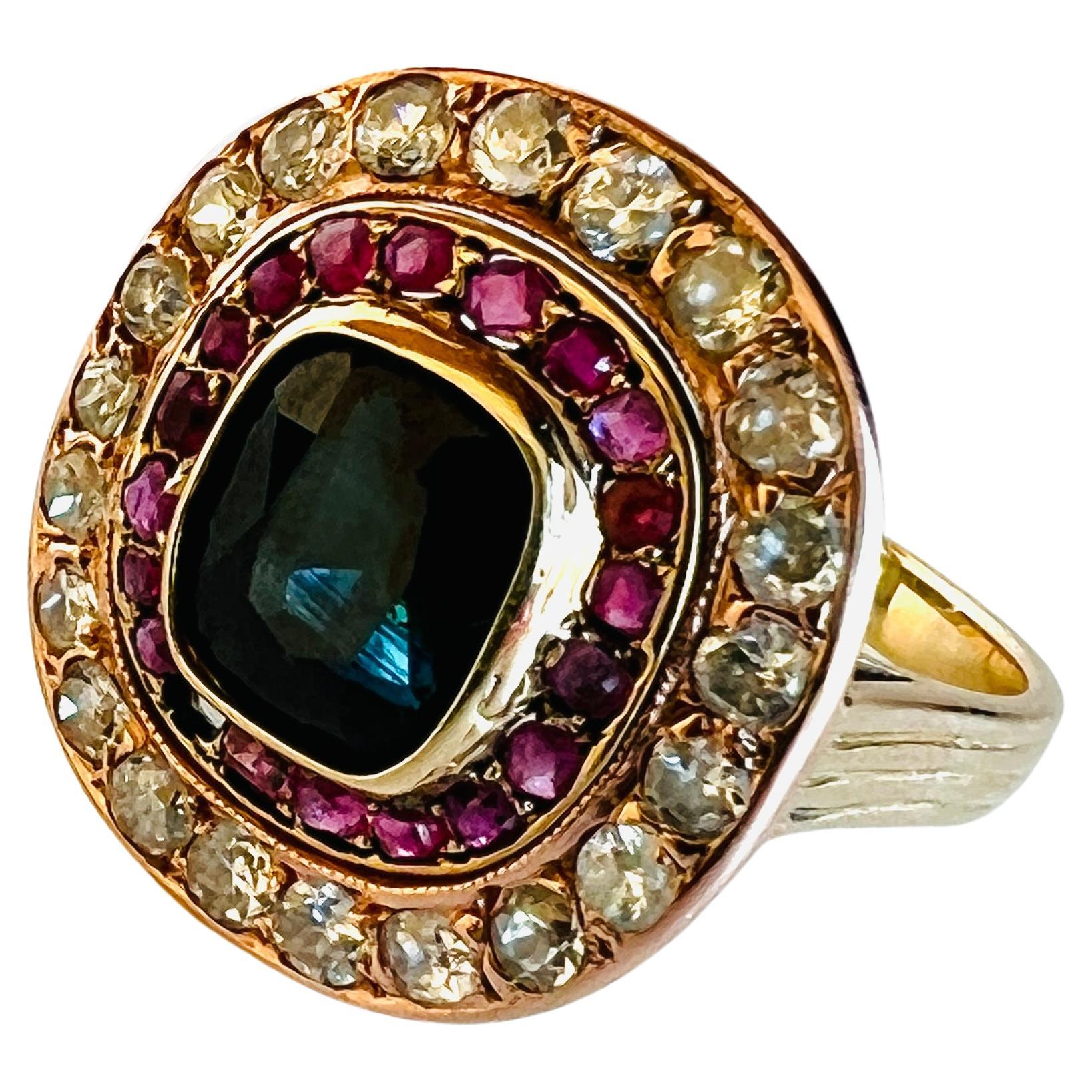 Vintage 14k Rose Gold Ruby Sapphire Diamond Ring 5