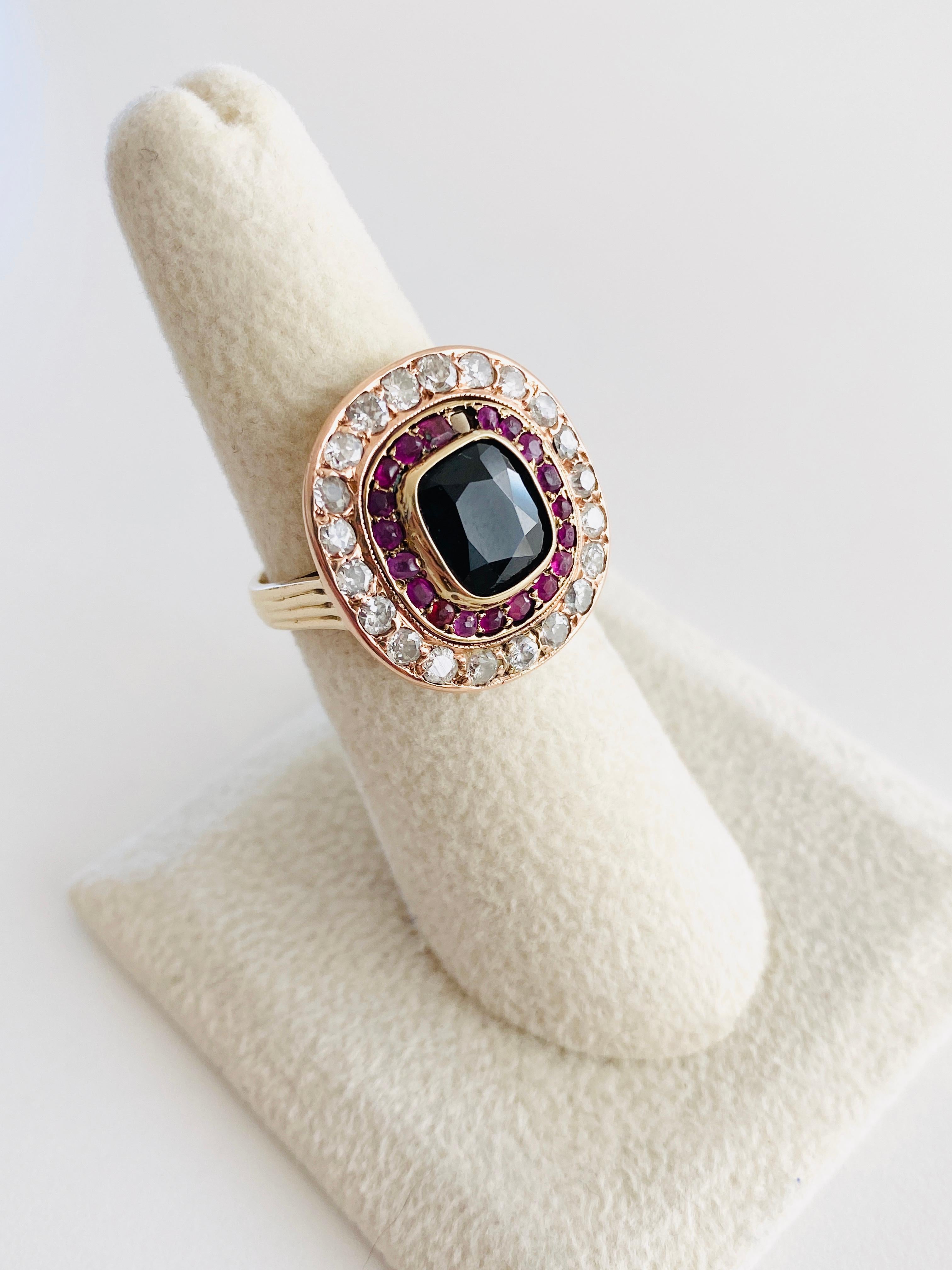 Vintage 14k Rose Gold Ruby Sapphire Diamond Ring 2