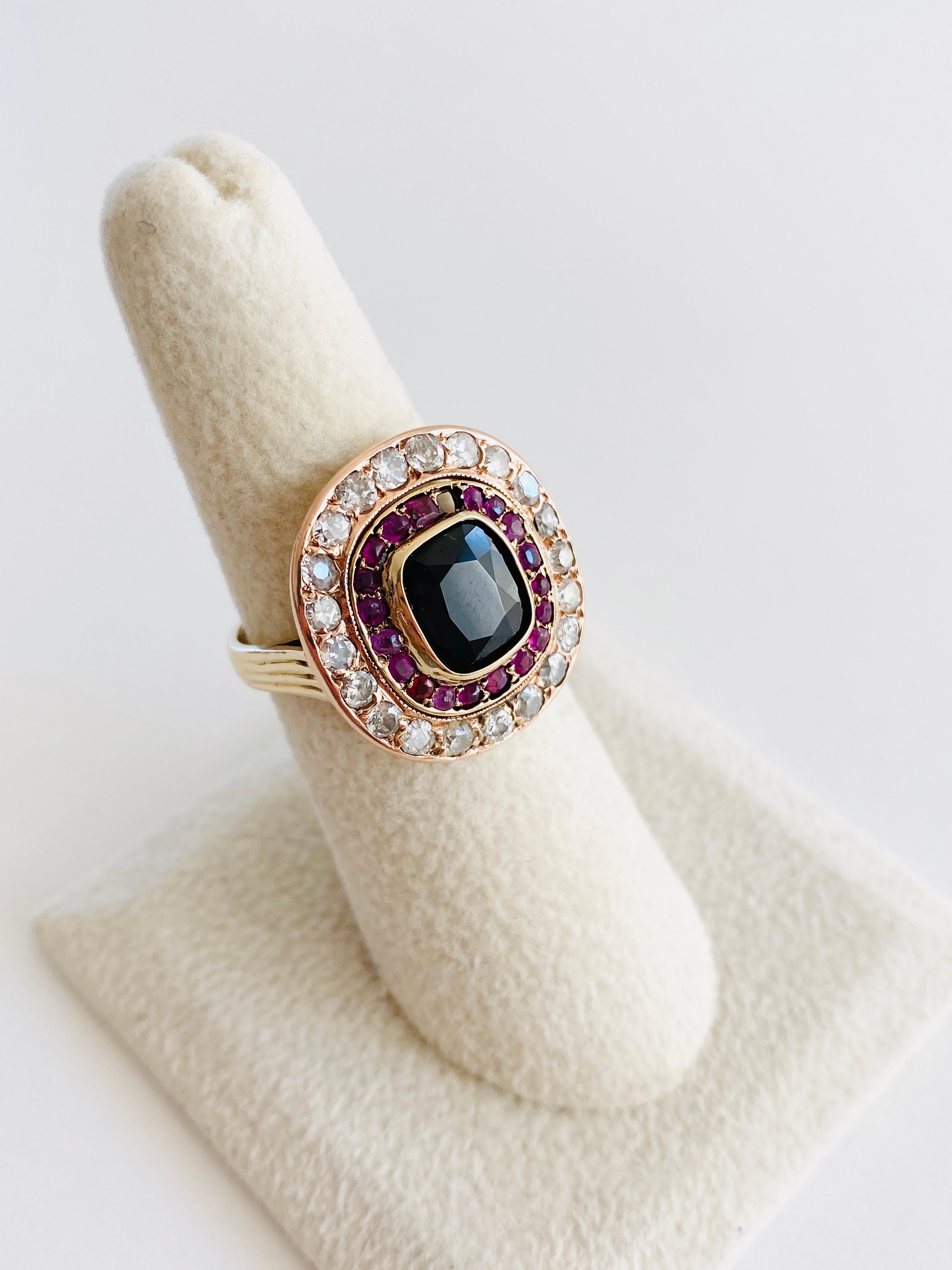 Vintage 14k Rose Gold Ruby Sapphire Diamond Ring 3