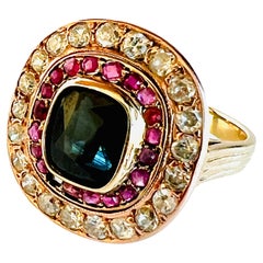 Vintage 14k Rose Gold Ruby Sapphire Diamond Ring