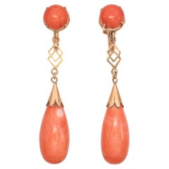 Vintage 14K Rose Gold Salmon Coral Drop Screw Back earrings