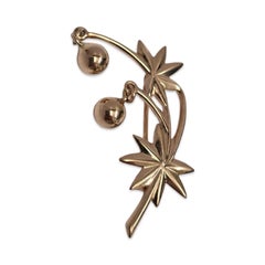 Vintage 14K Rose Gold Starburst Botanical Brooch with Drop Spheres