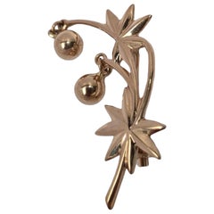 Vintage 14K Rose Gold Starburst Botanical Brooch with Drop Spheres