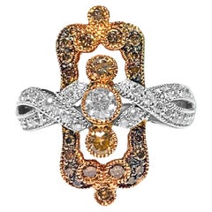 Vintage 14k Rose Gold, White & Chocolate Diamond Ring