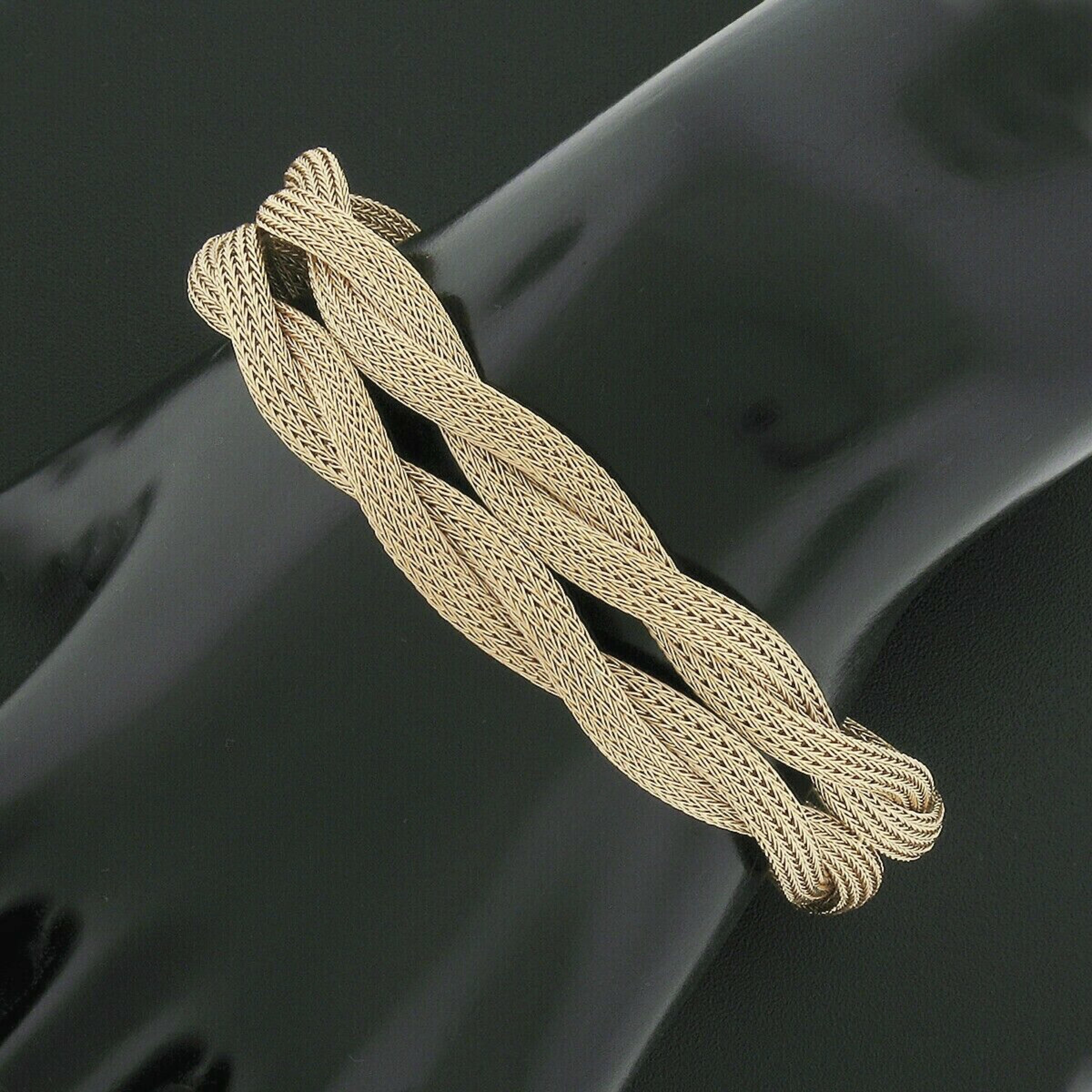 Vintage 14k Rose Gold Woven Braided Wide Mesh Link Chain Engraved Clasp Bracelet 5