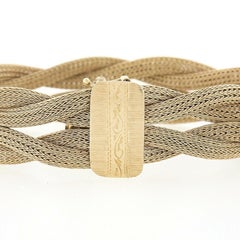 Vintage 14k Rose Gold Woven Braided Wide Mesh Link Chain Engraved Clasp Bracelet