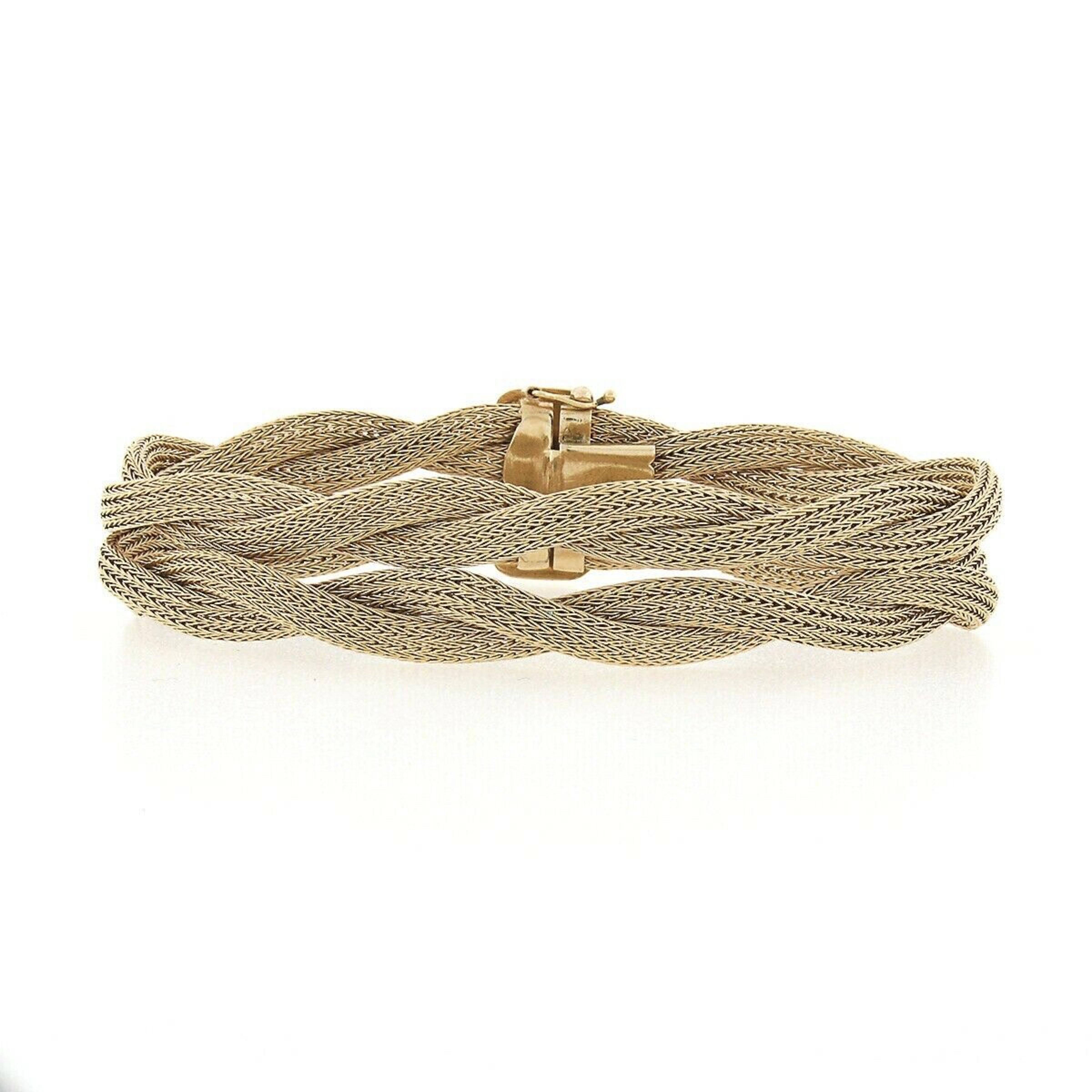 Retro Vintage 14k Rose Gold Woven Braided Wide Mesh Link Chain Engraved Clasp Bracelet