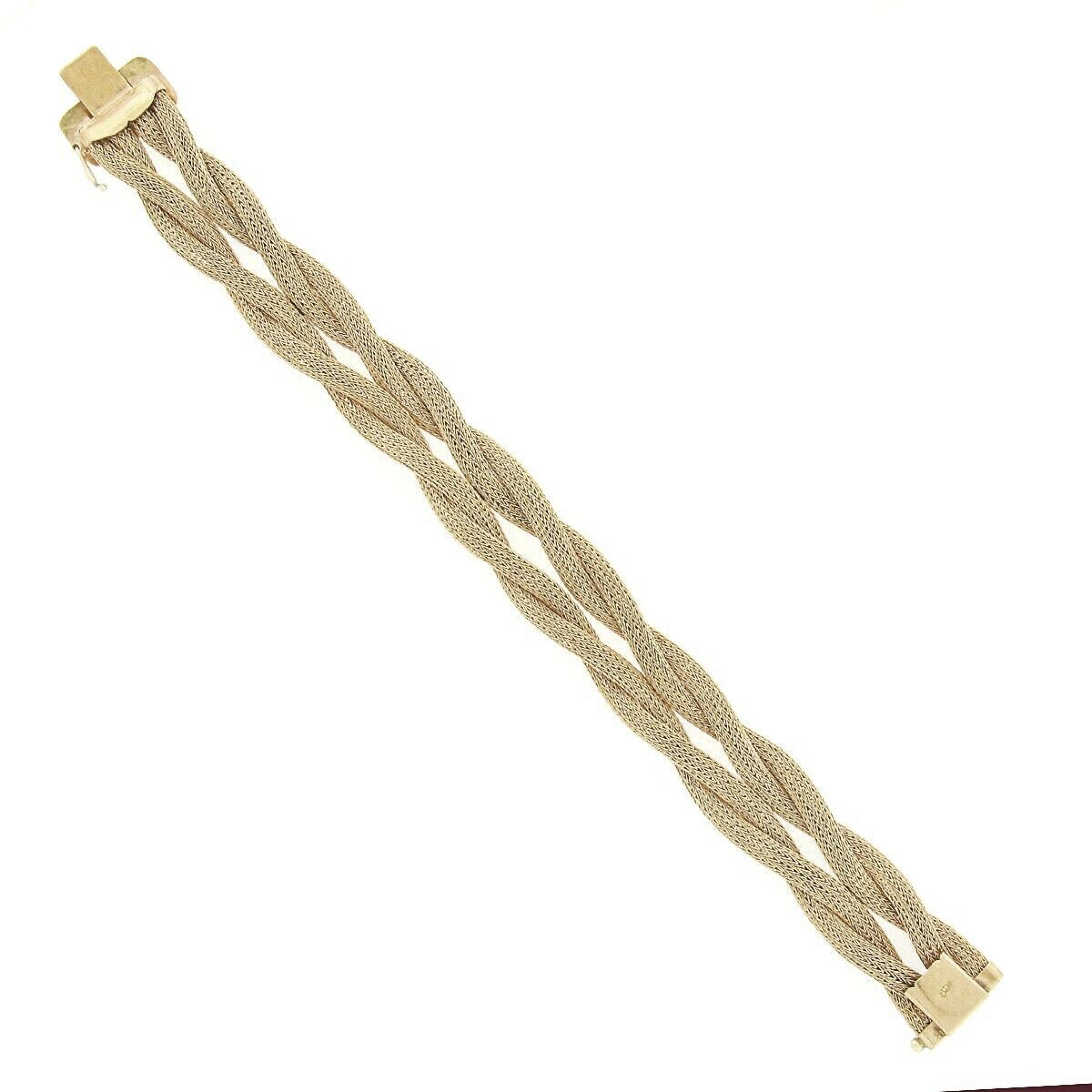 Vintage 14k Rose Gold Woven Braided Wide Mesh Link Chain Engraved Clasp Bracelet 4